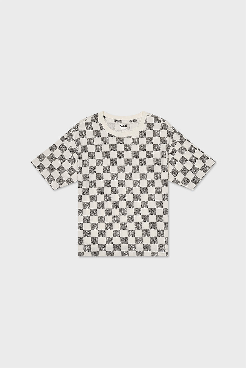Relaxed Cotton T-shirt With Checker Print