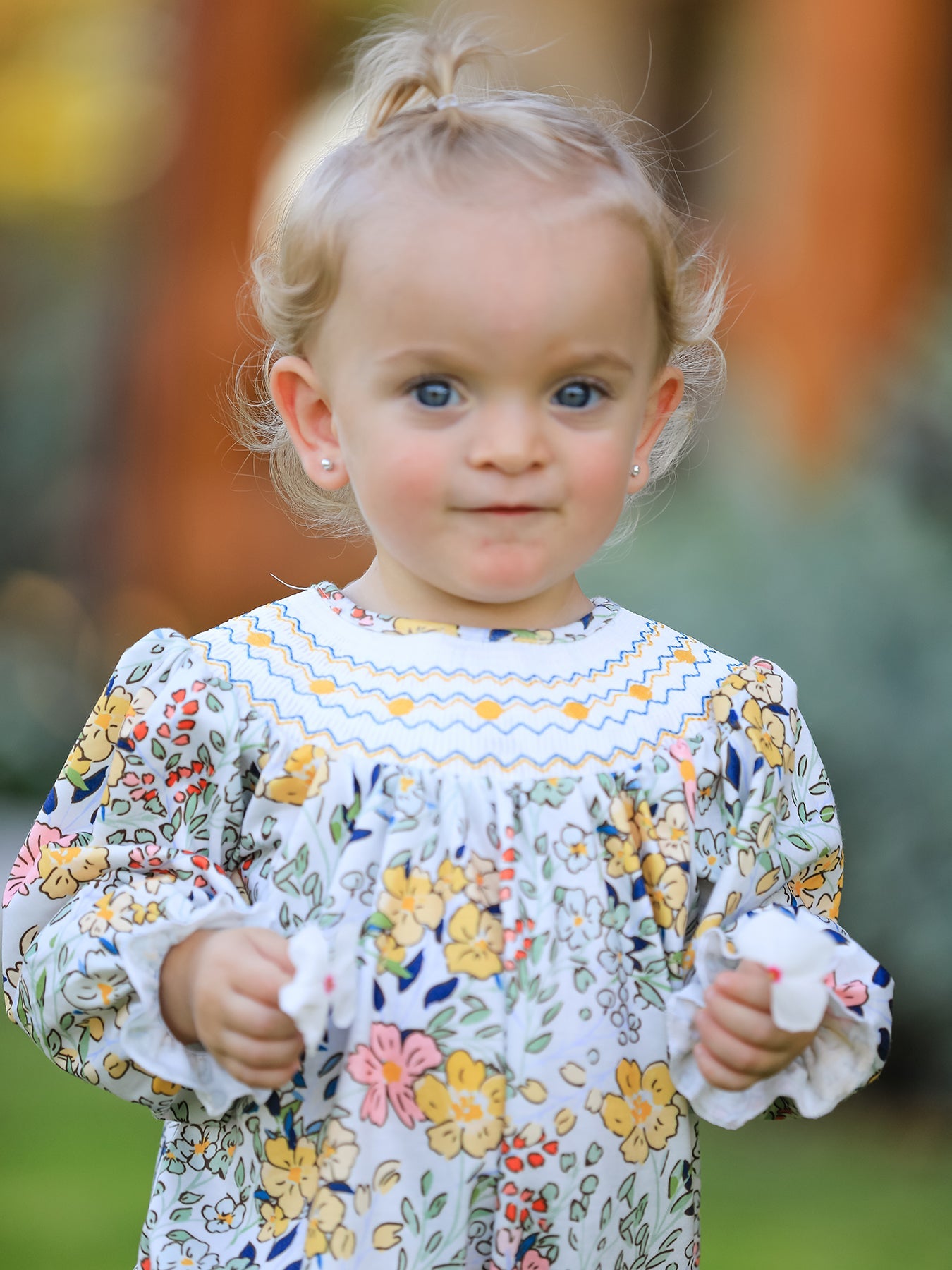 Fall Embroidery Smocking Bow Floral Leaf Baby Girls Romper