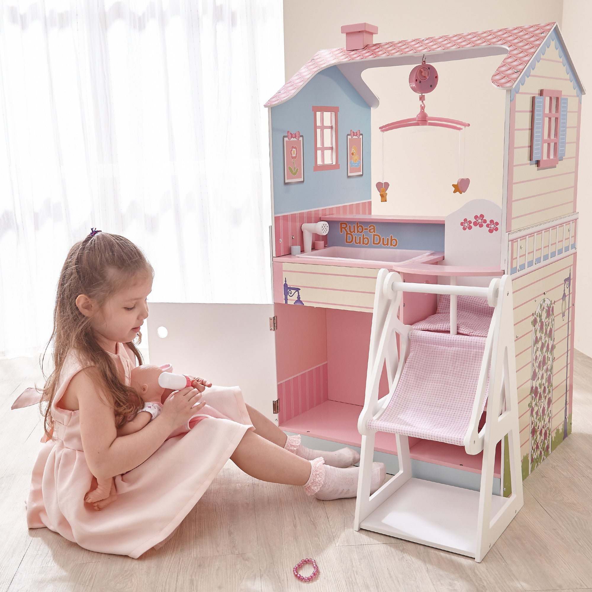 Olivia's Little World Baby Doll Changing Station Dollhouse With Storage, Multicolor