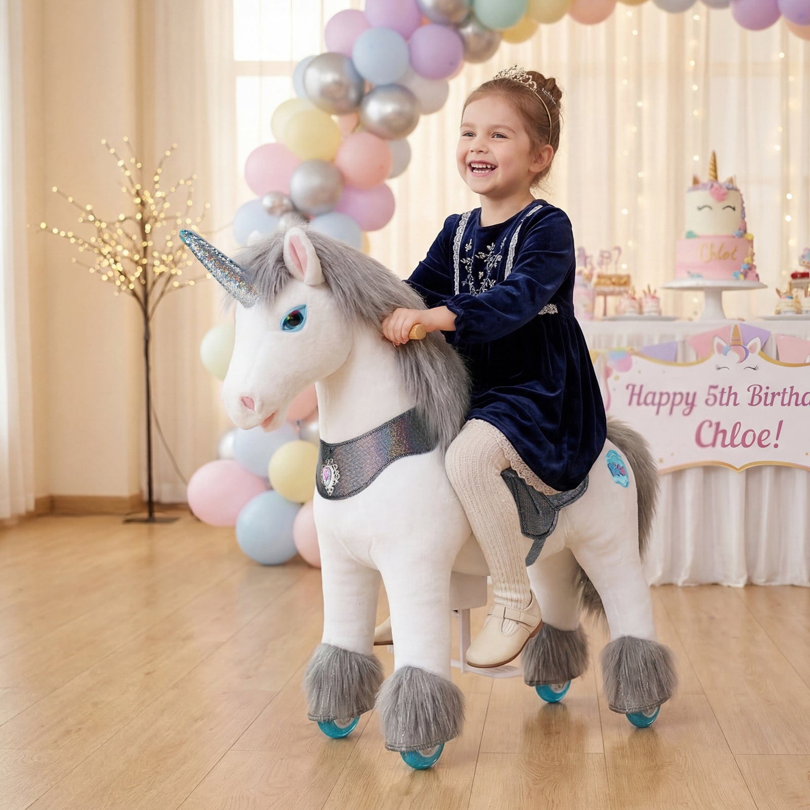 Model Y Grey Unicorn Rideable Toy For Age 3-4