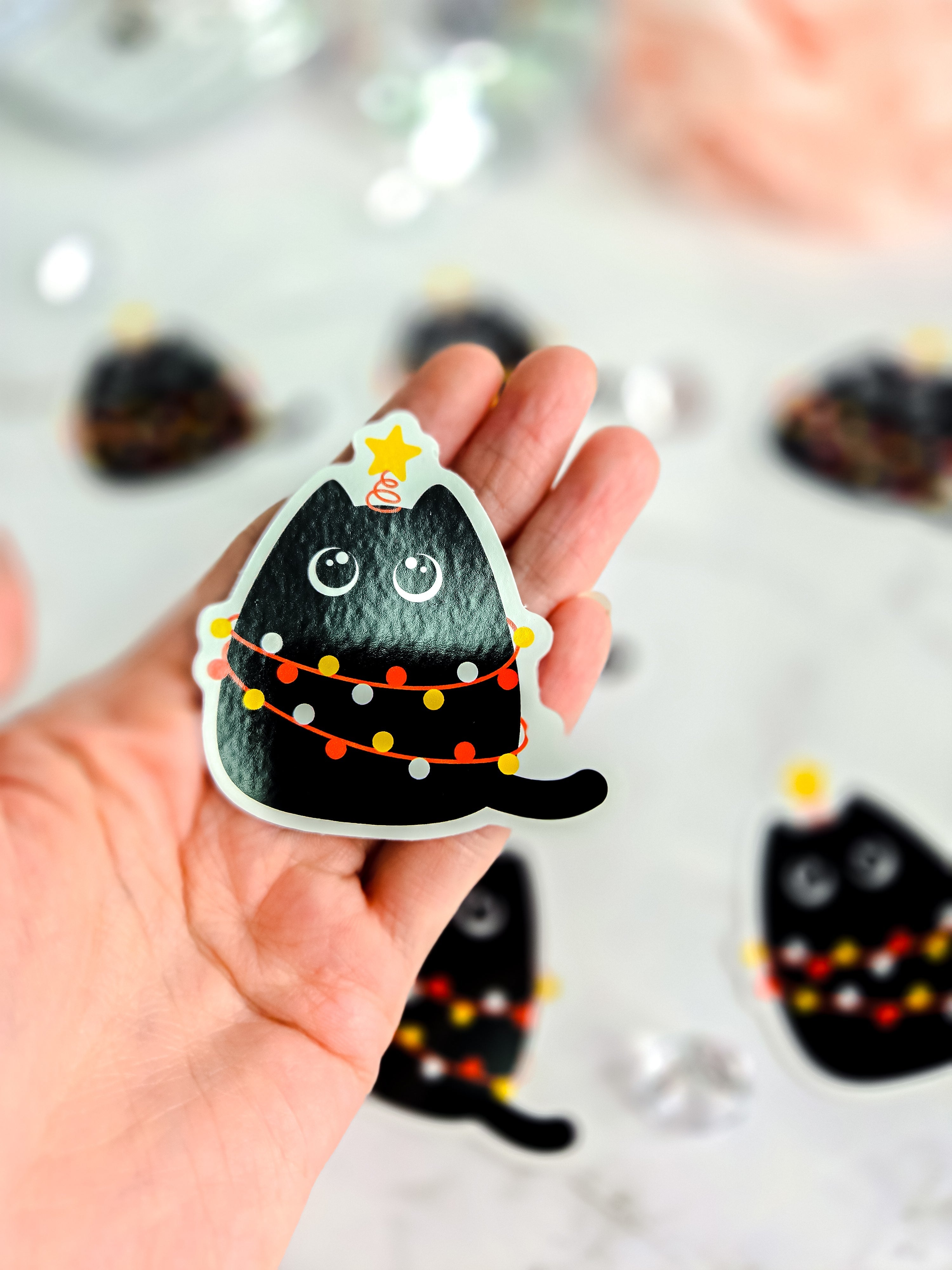 Kitty Loves Christmas Lights Sticker