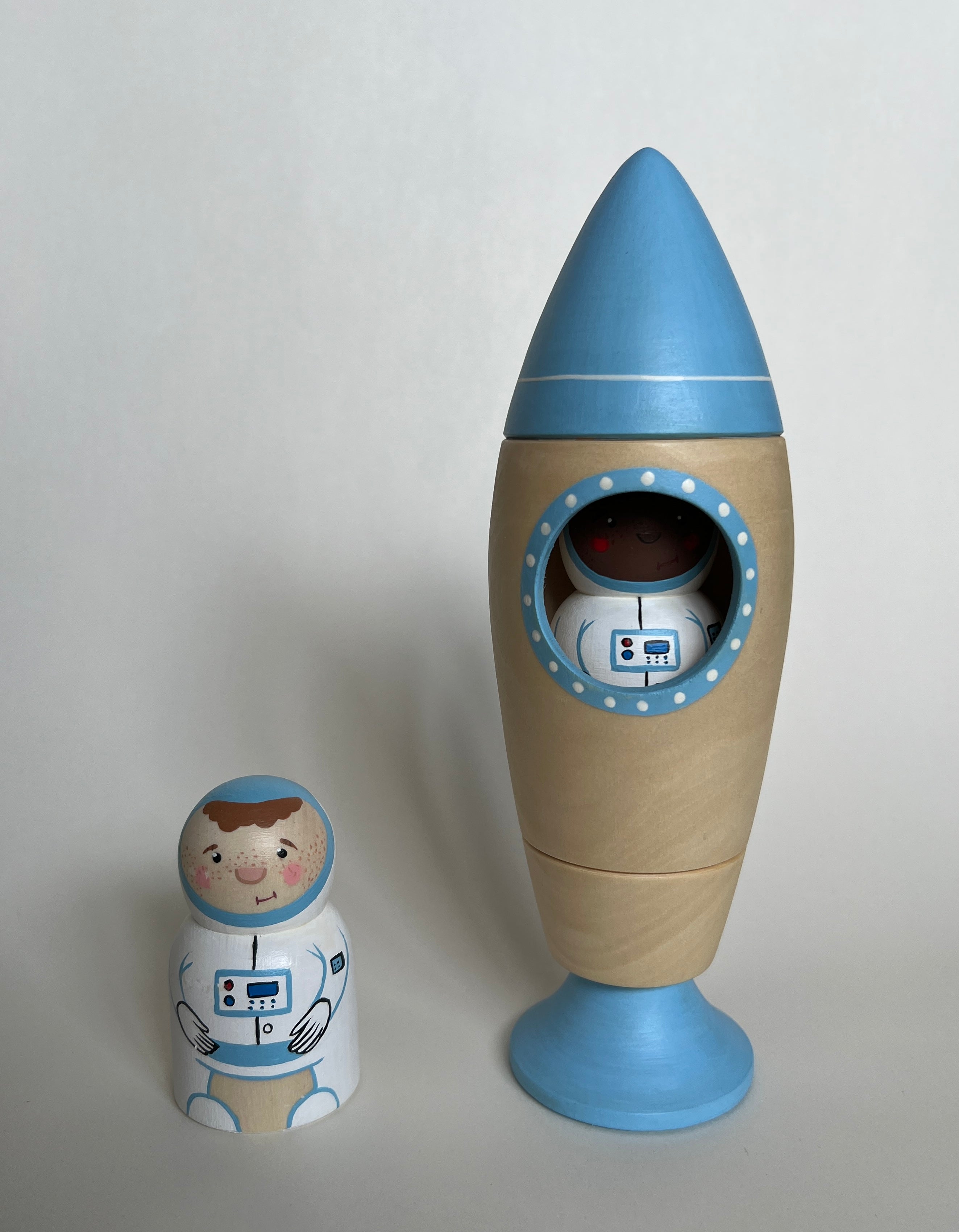 Wooden Rocket Ship Toy With Astronaut