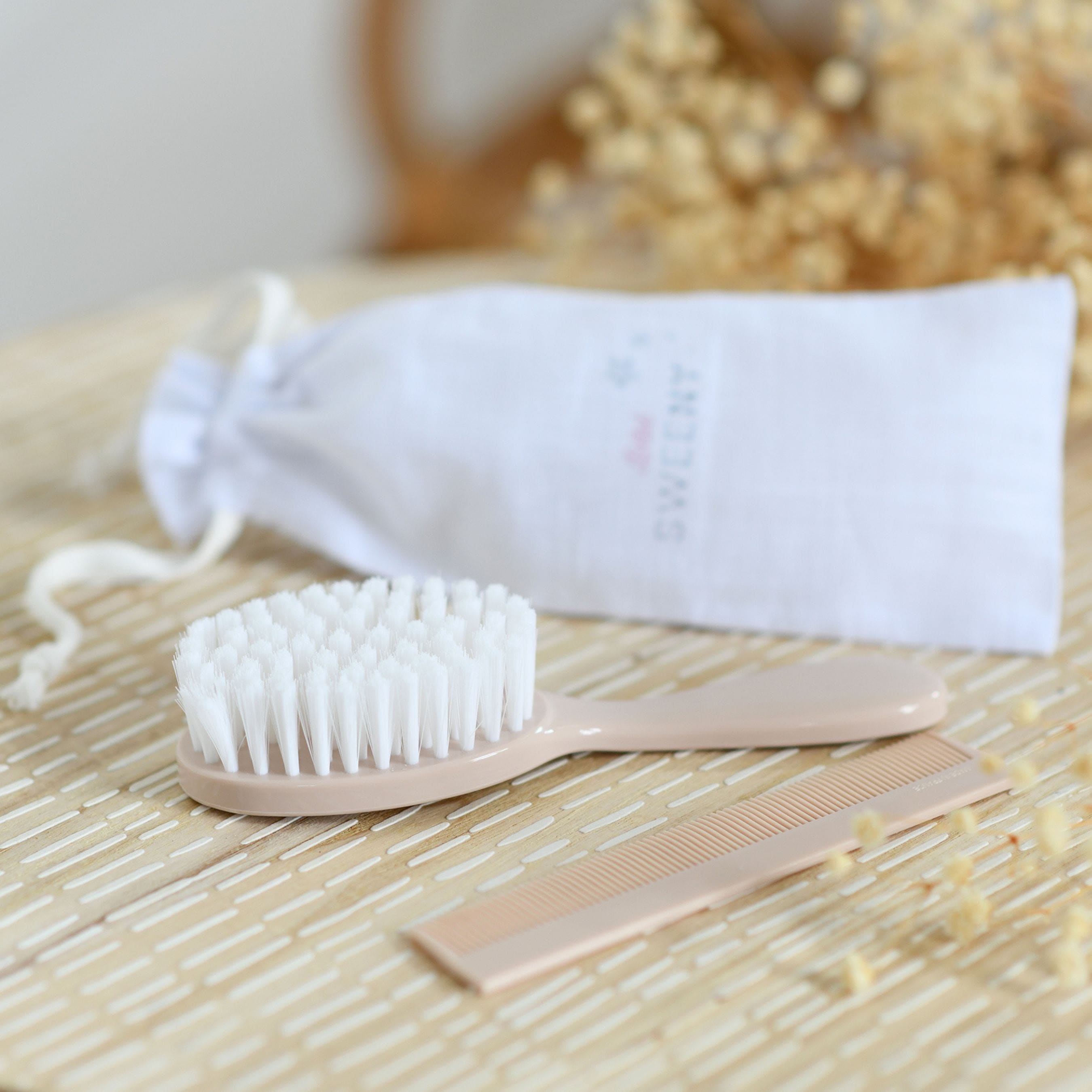 Peach Beige Baby Hairbrush & Comb Set | Made In France
