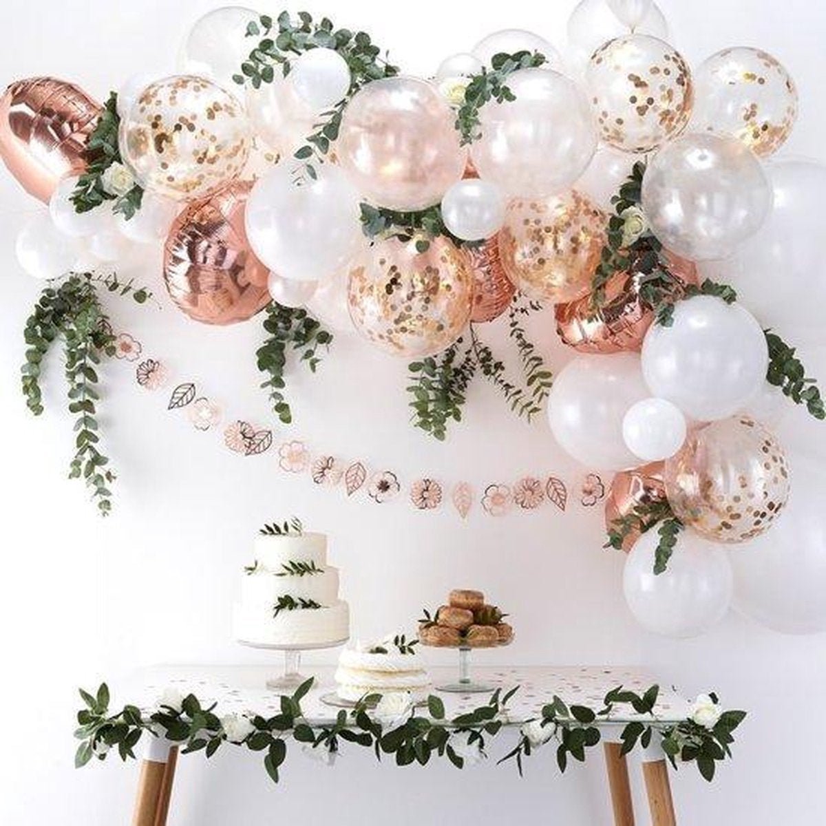 Rose Gold & Pearl White Balloon Garland Kit