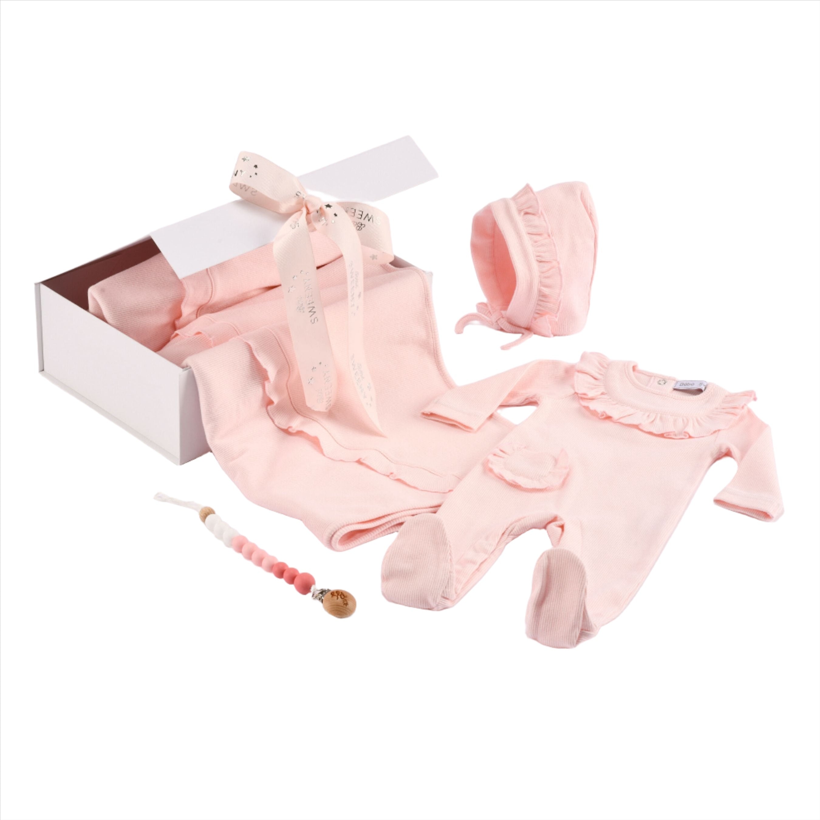 Emilia | Baby Girls Gift Box I Pink Ribbed Cotton Set (4)