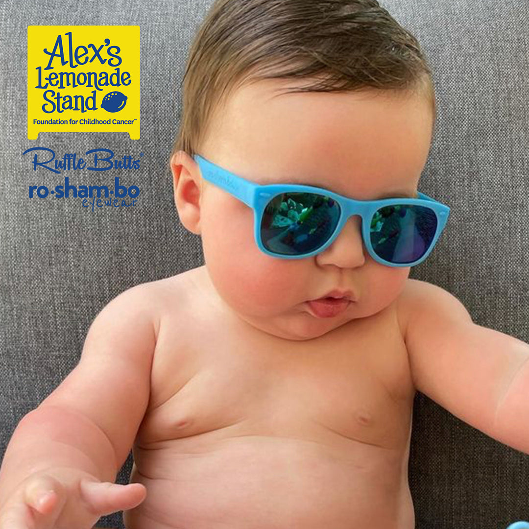 Ruggedbutts Baby Rainbow Stripe Swim Trunks & Rash Guard With Roshambo Blue Sunglasses