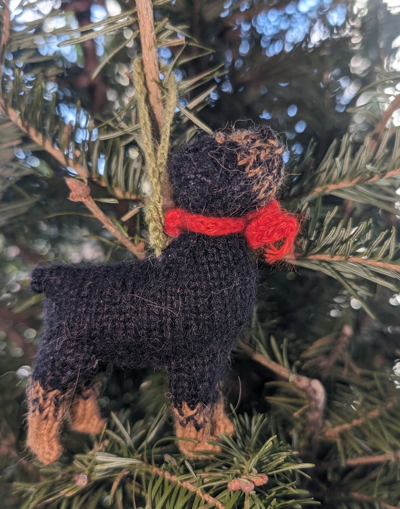 Hand Knit Alpaca Wool Christmas Ornament - Rottweiler Dog