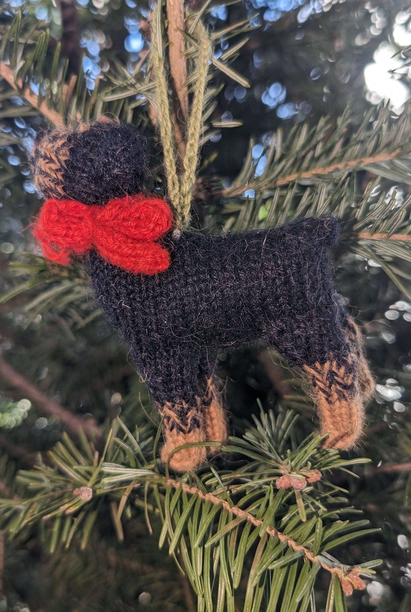 Hand Knit Alpaca Wool Christmas Ornament - Rottweiler Dog