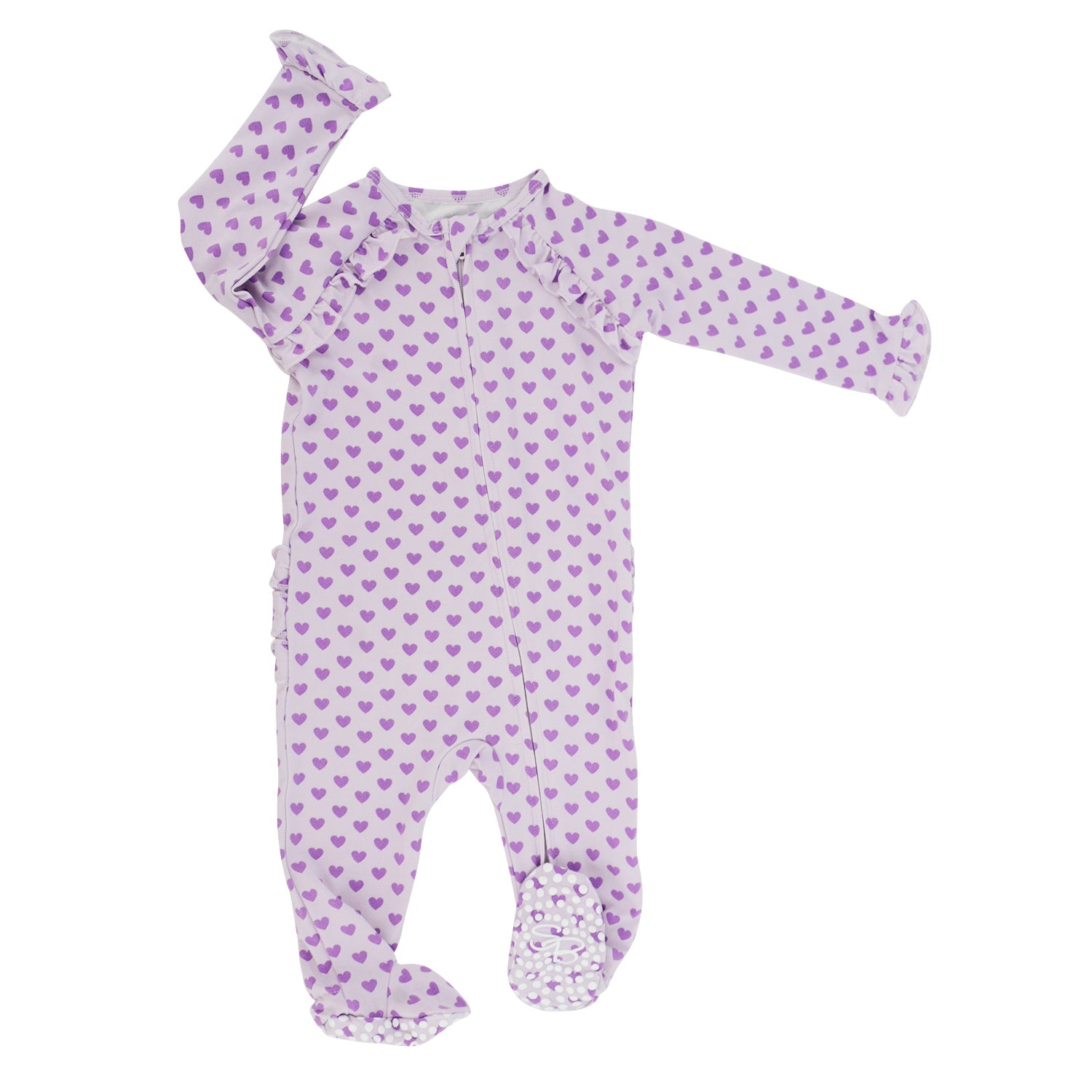 Ruffle Footie - Purple Hearts