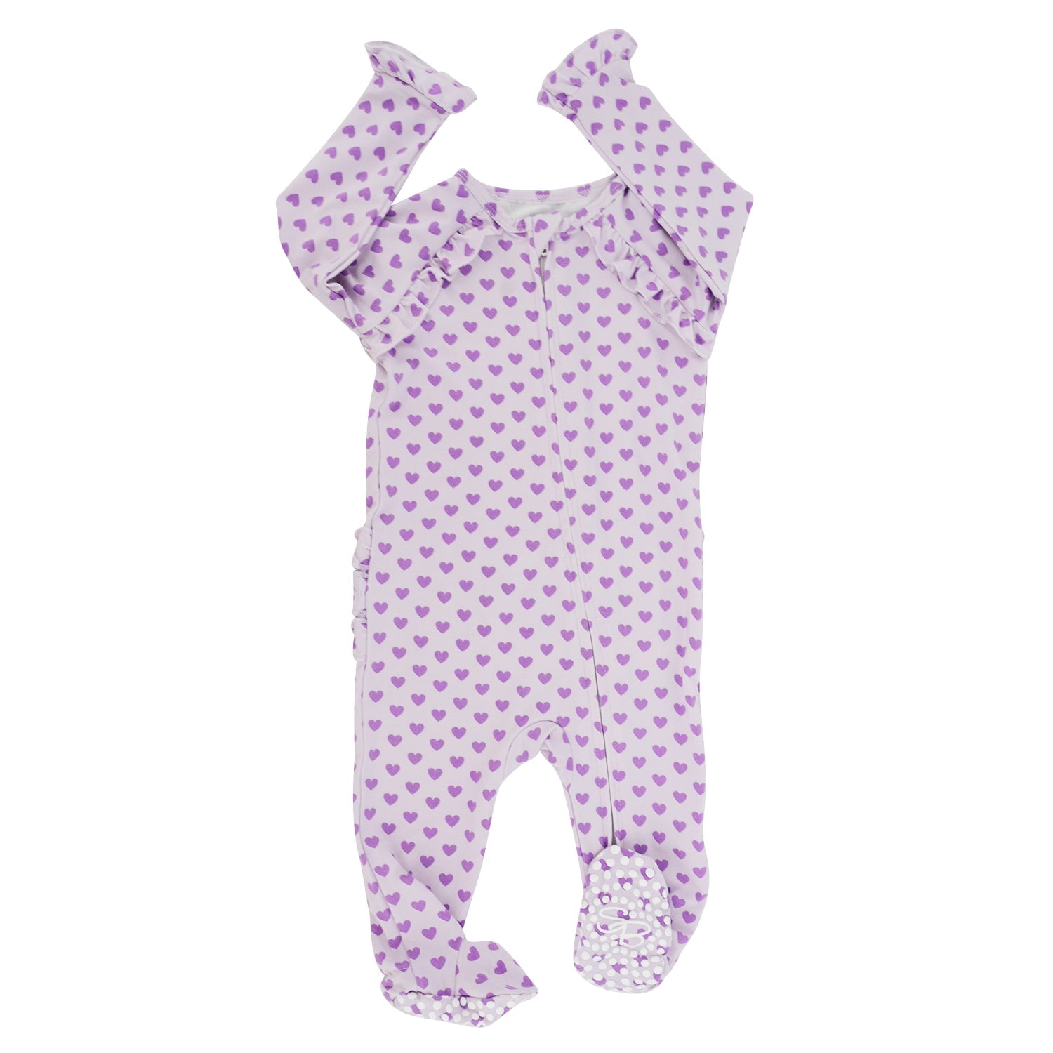 Ruffle Footie - Purple Hearts