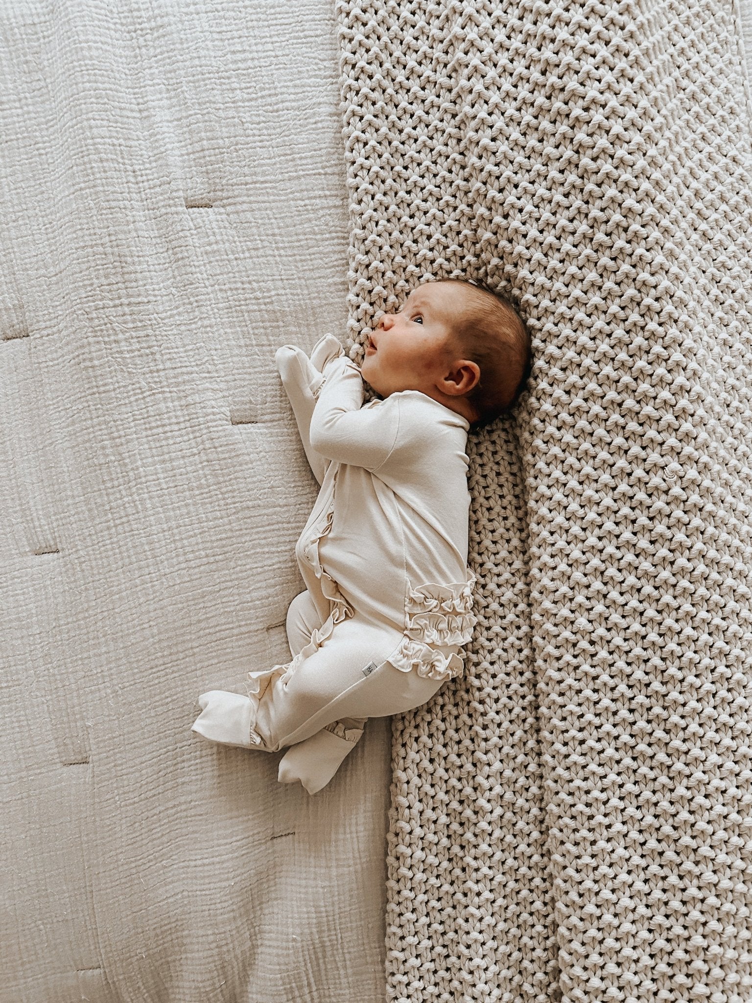 Ruffle Zipper One Piece - Cream