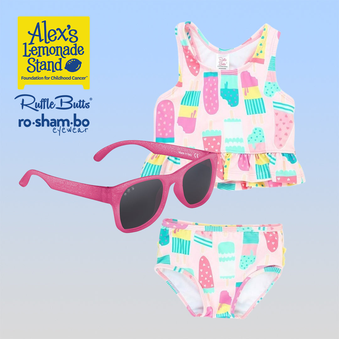 Rufflebutts Toddler Ice Cream Tankini With Roshambo Pink Glitter Sunglasses