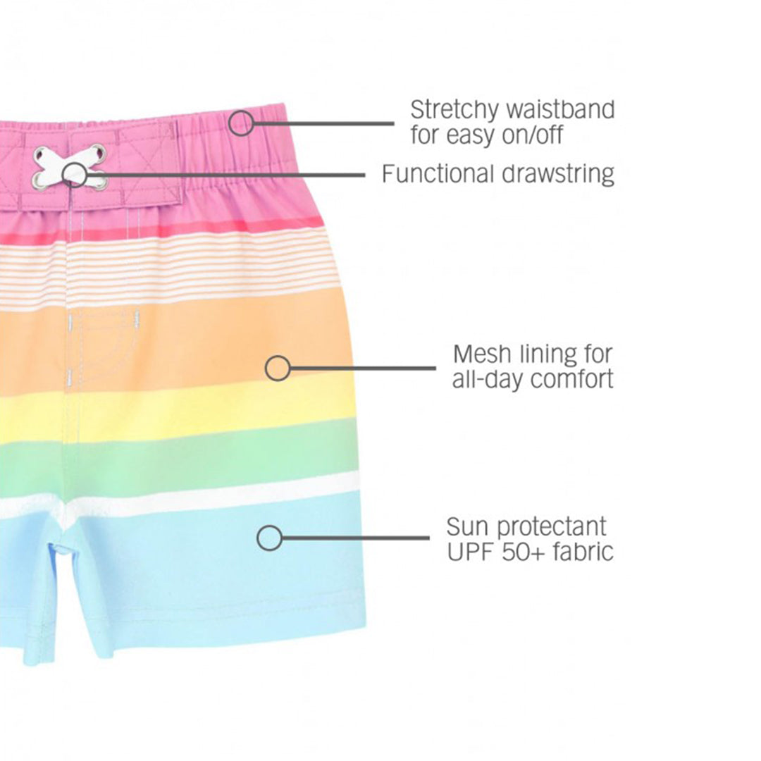 Ruggedbutts Baby Rainbow Stripe Swim Trunks & Rash Guard With Roshambo Blue Sunglasses
