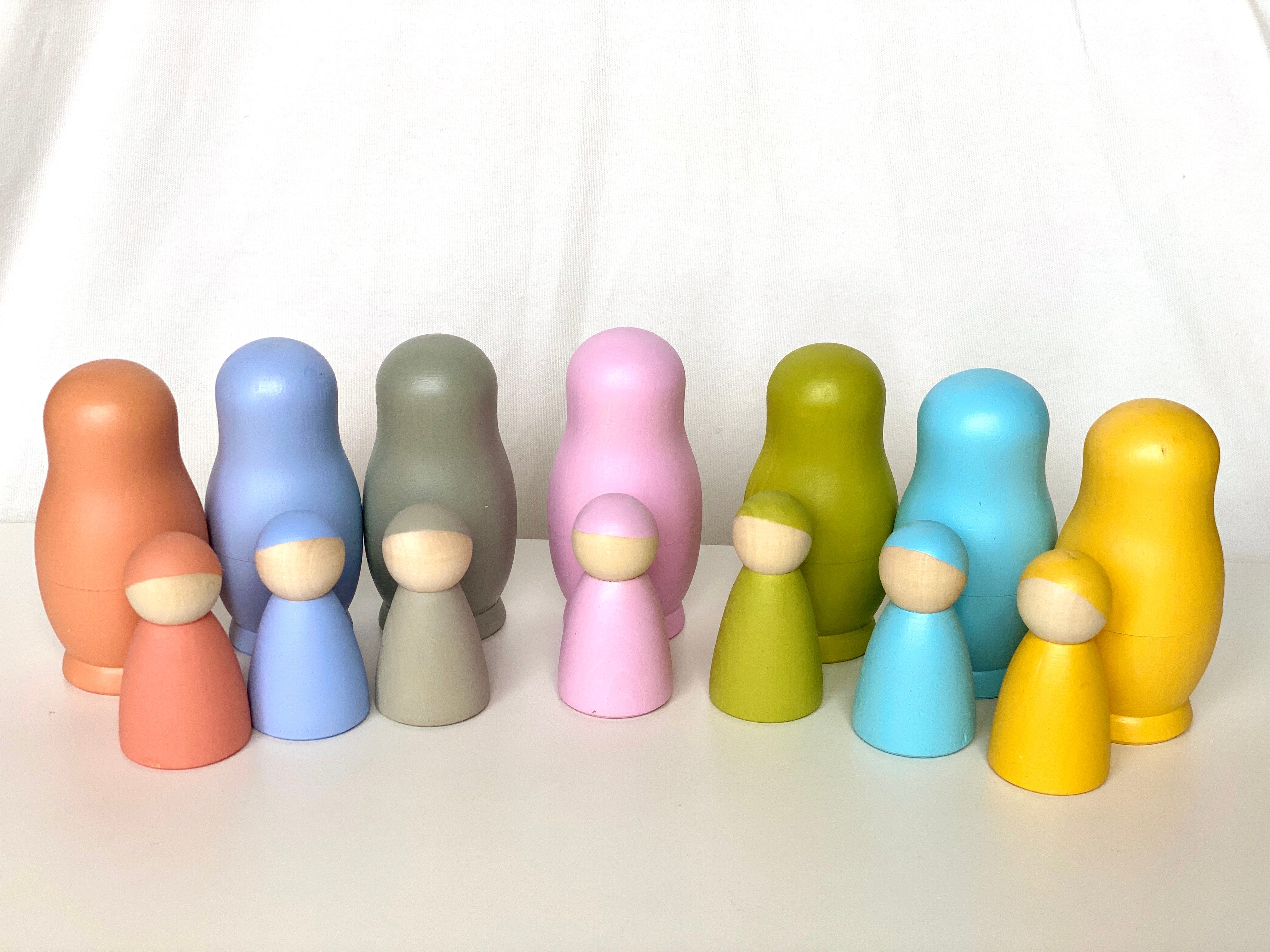Wooden Nesting Dolls With Pegs Pastel