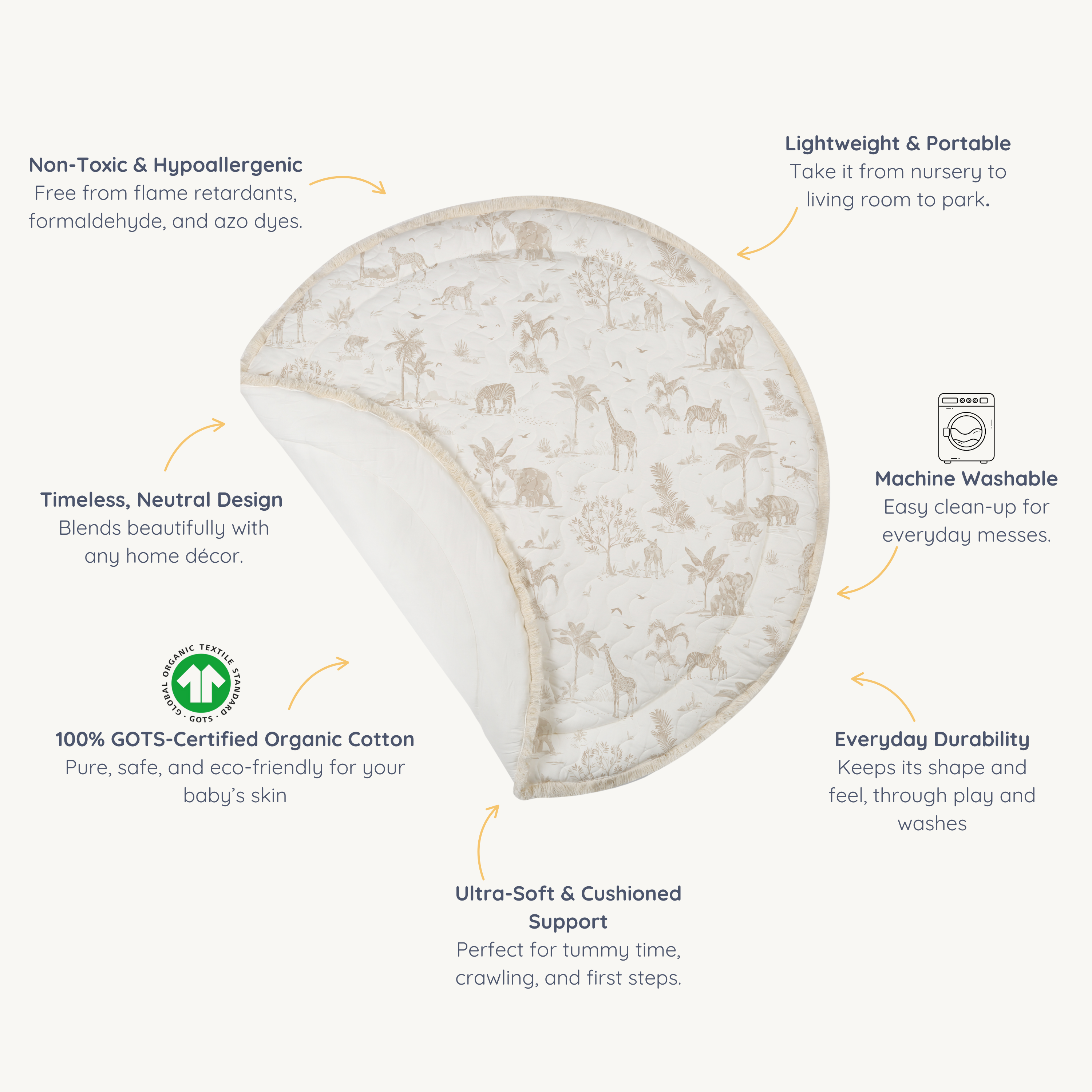 Organic Cotton Quilted Play Mat - Safari