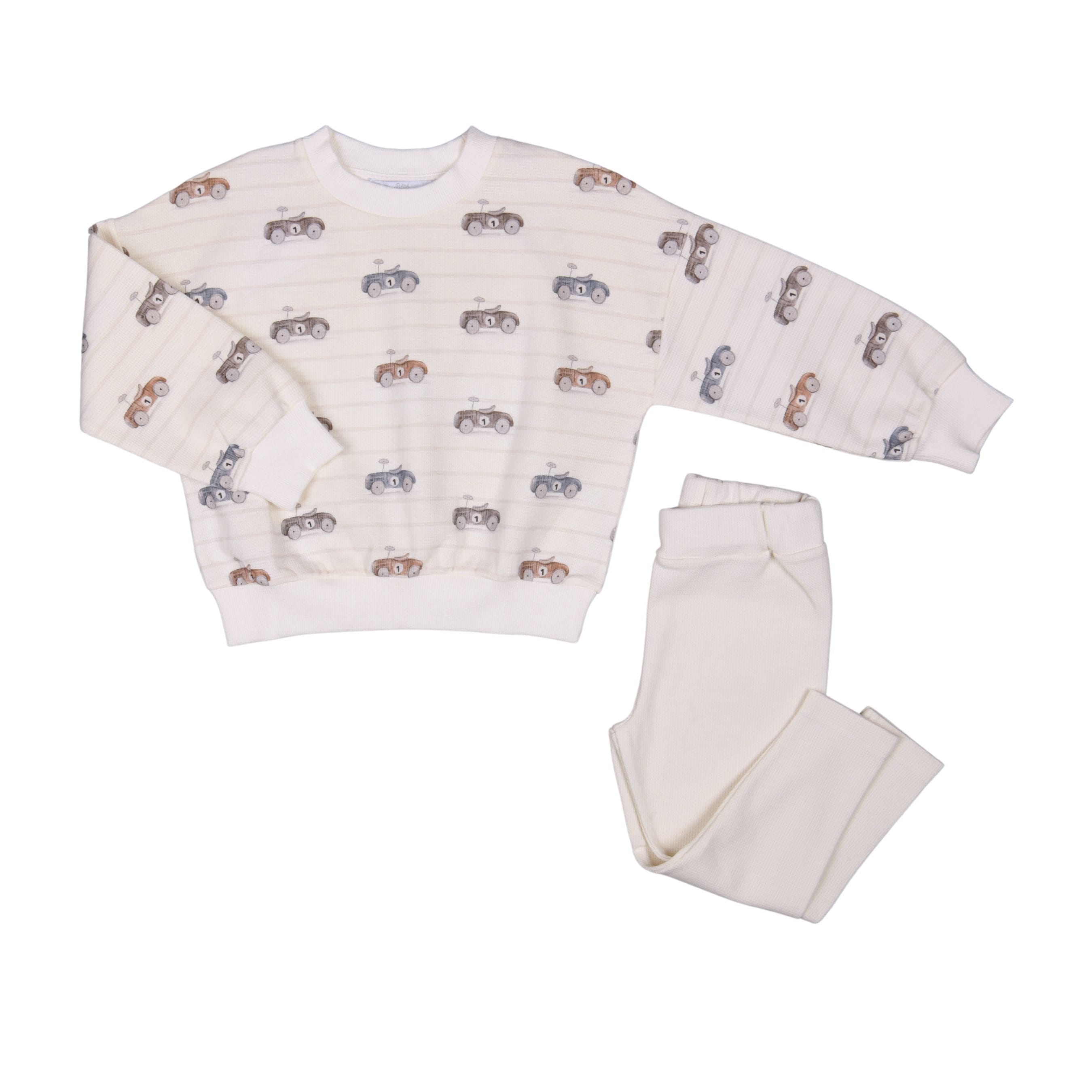 Sami | Boys Car Print Waffle Cotton Leggings Set