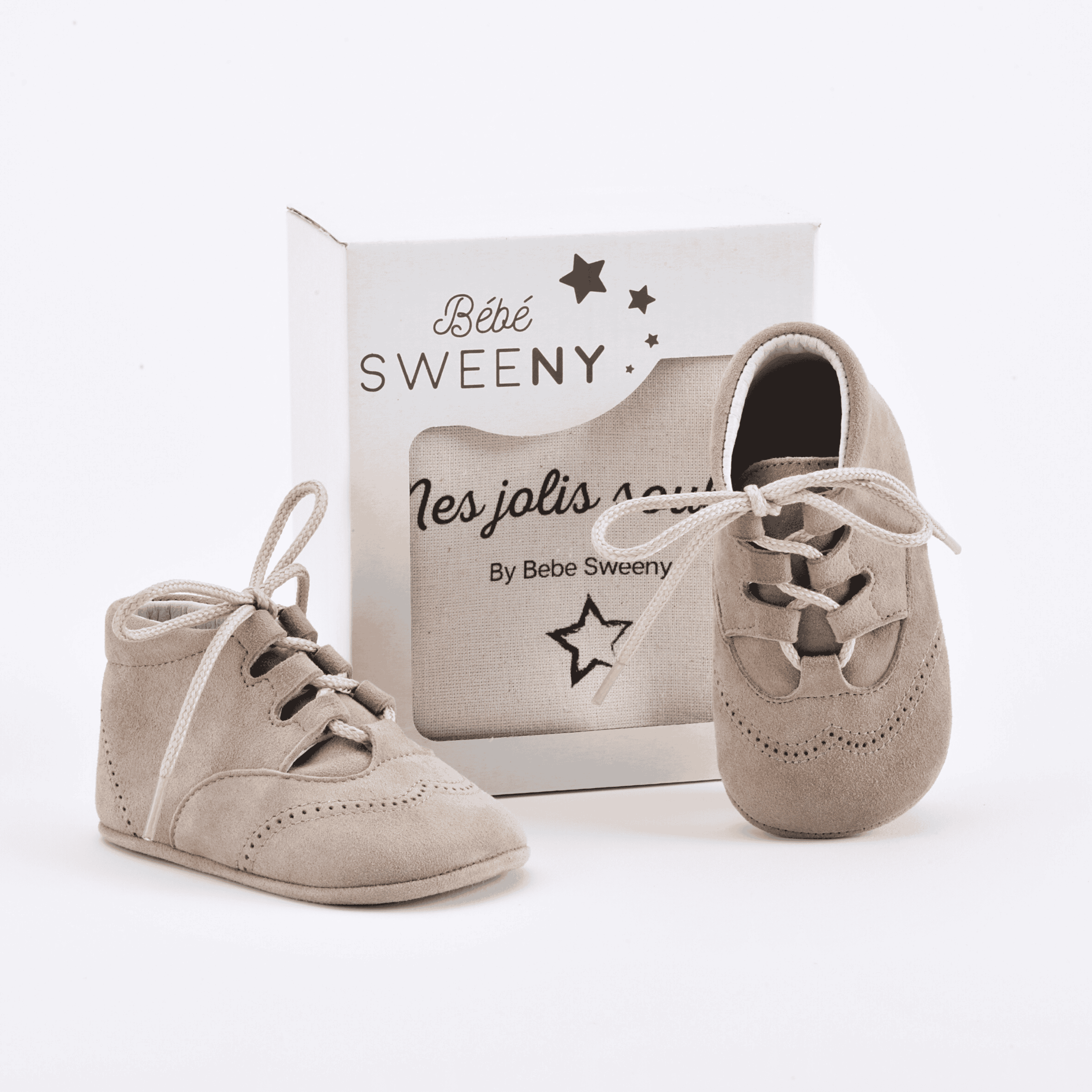 Boys Beige Suede Leather Pre-walker Lace Shoes