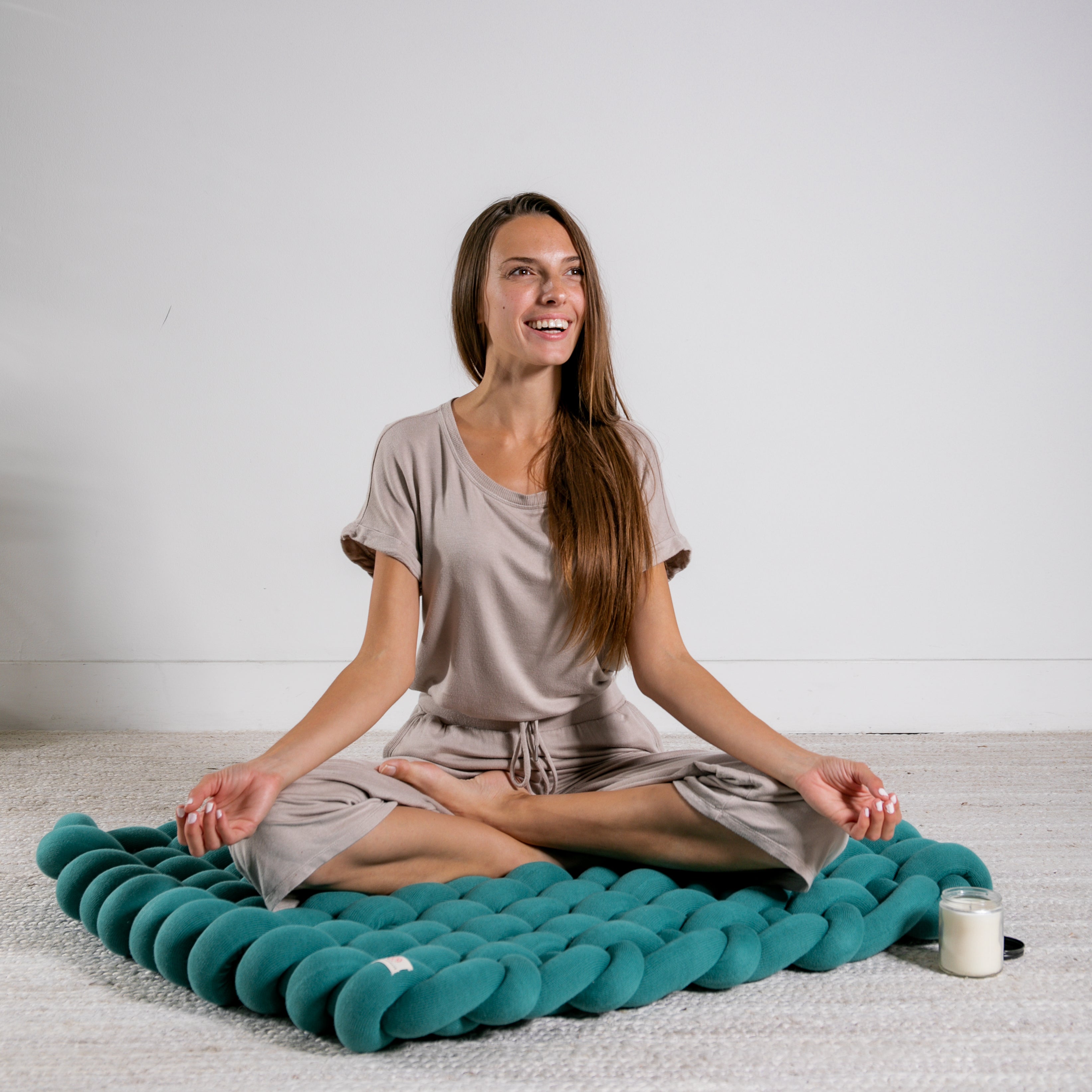 Knotted Floor Cushion - Turquoise