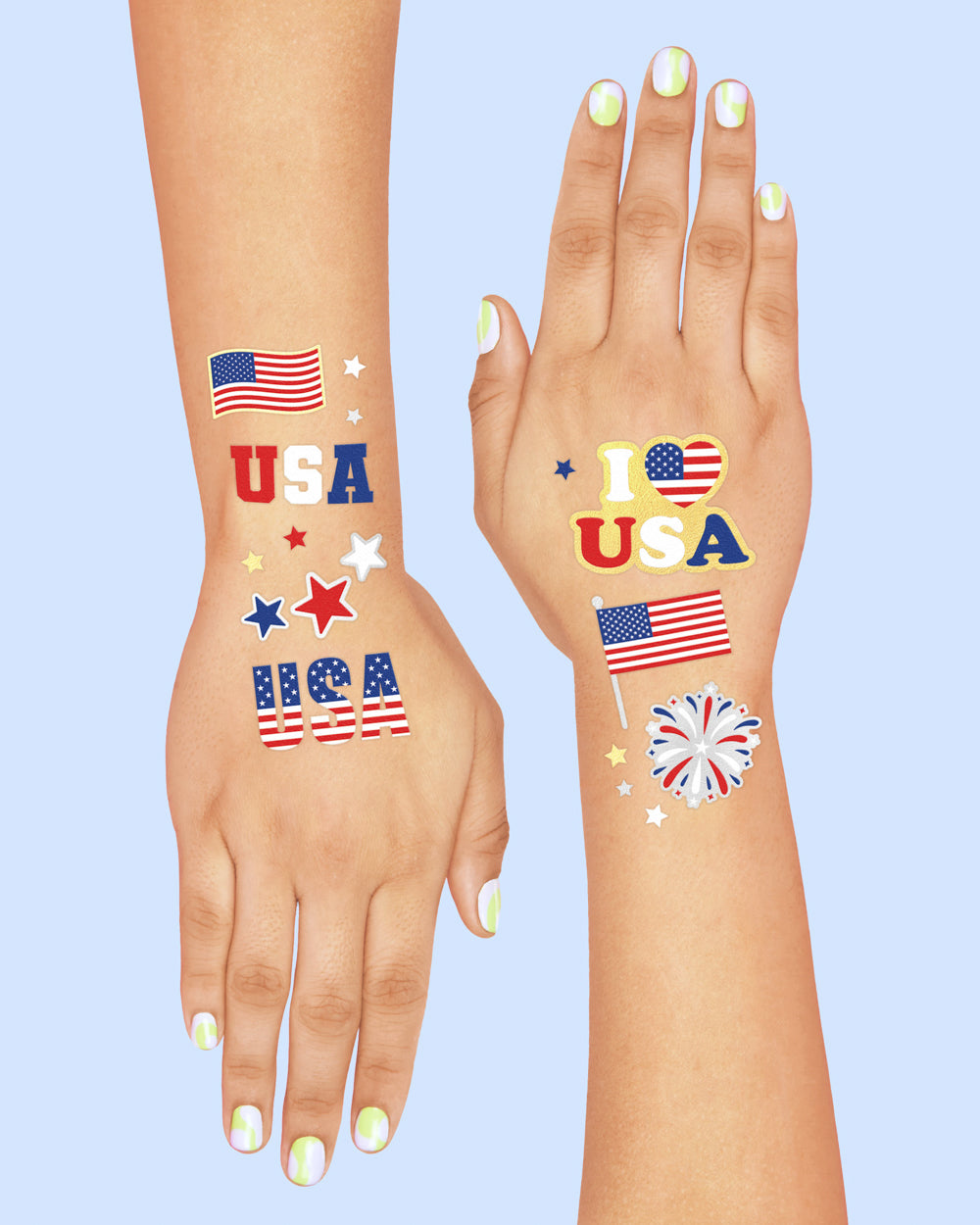 Stars & Stripes Tats - 70 Foil Temporary Tattoos