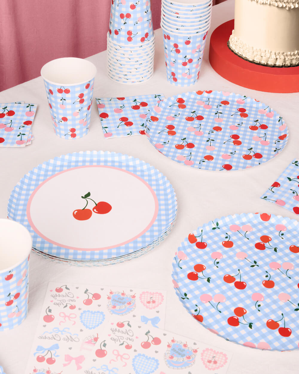 Cherry Birthday Bundle - Tableware, Balloons, Banner + Tats