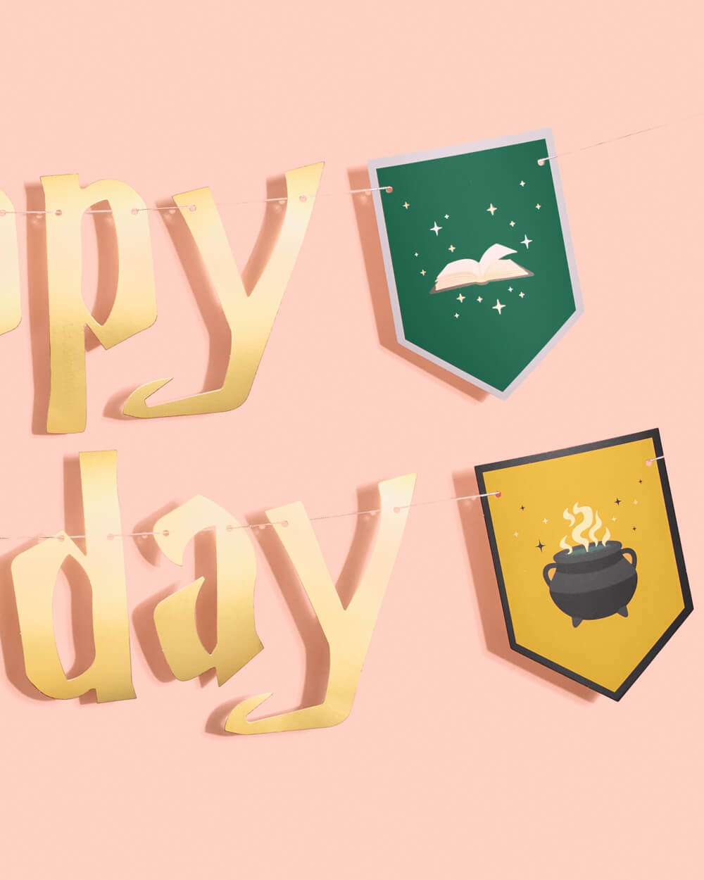 Wizard Birthday Banner - Gold Foil + Colored Pendants