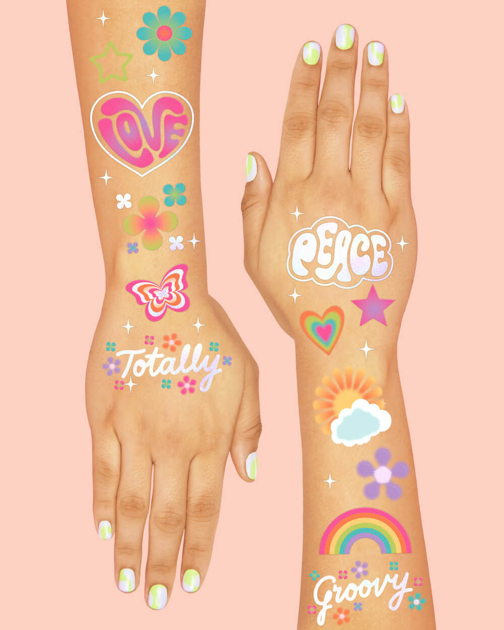 Groovy Rainbow Tats - 68 Temporary Tattoos