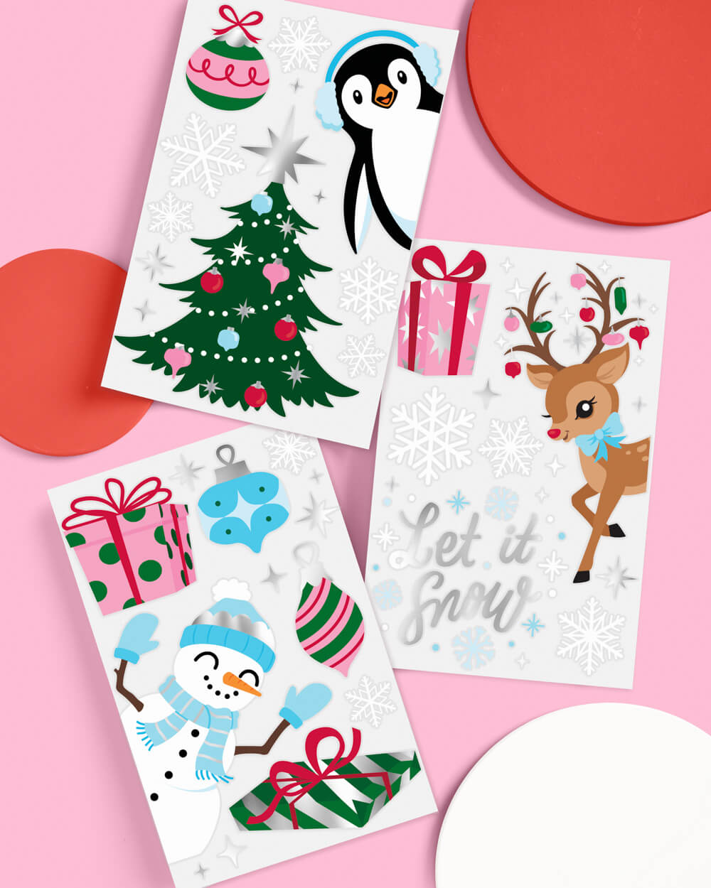 Winter Wonderland Window Clings - 6 Silver Foil And Color Sheets