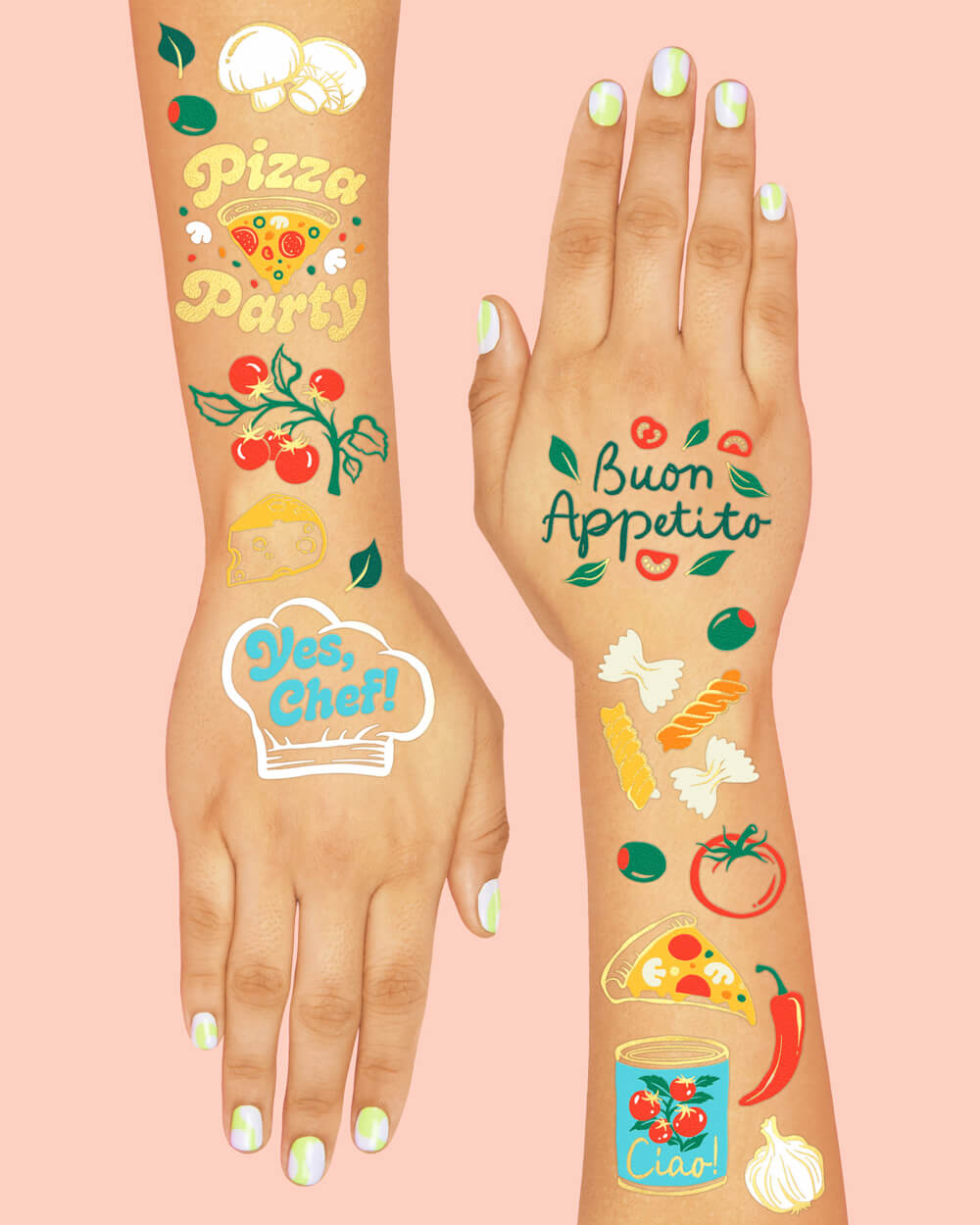 Pizza Party Tats - 72 Temporary Tattoos