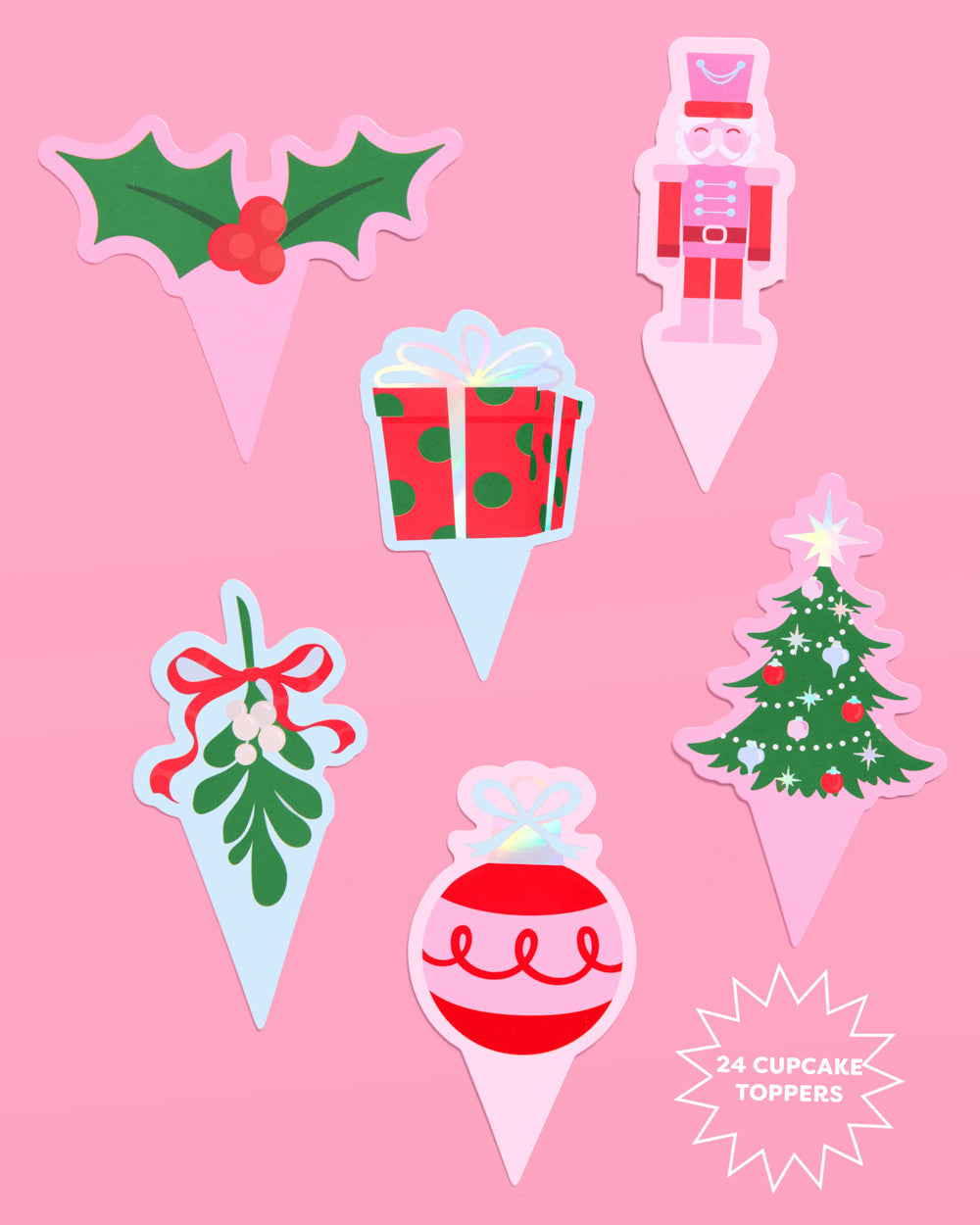 Deck The Cupcakes Set - 24 Sets Of Liners + Toppers