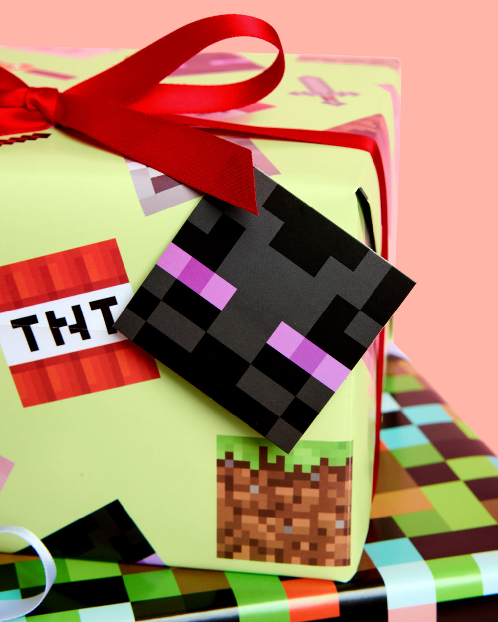 Pixel Mining Wrapping Paper Set - 12 Sheets + 16 Tags