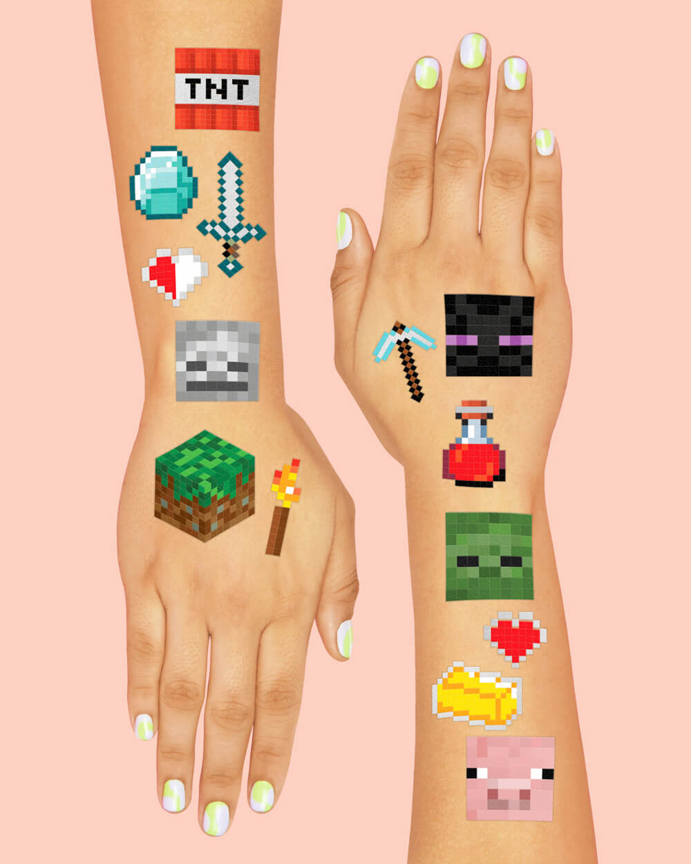 Pixel Mining Gamer Tats - 74 Temporary Tattoos