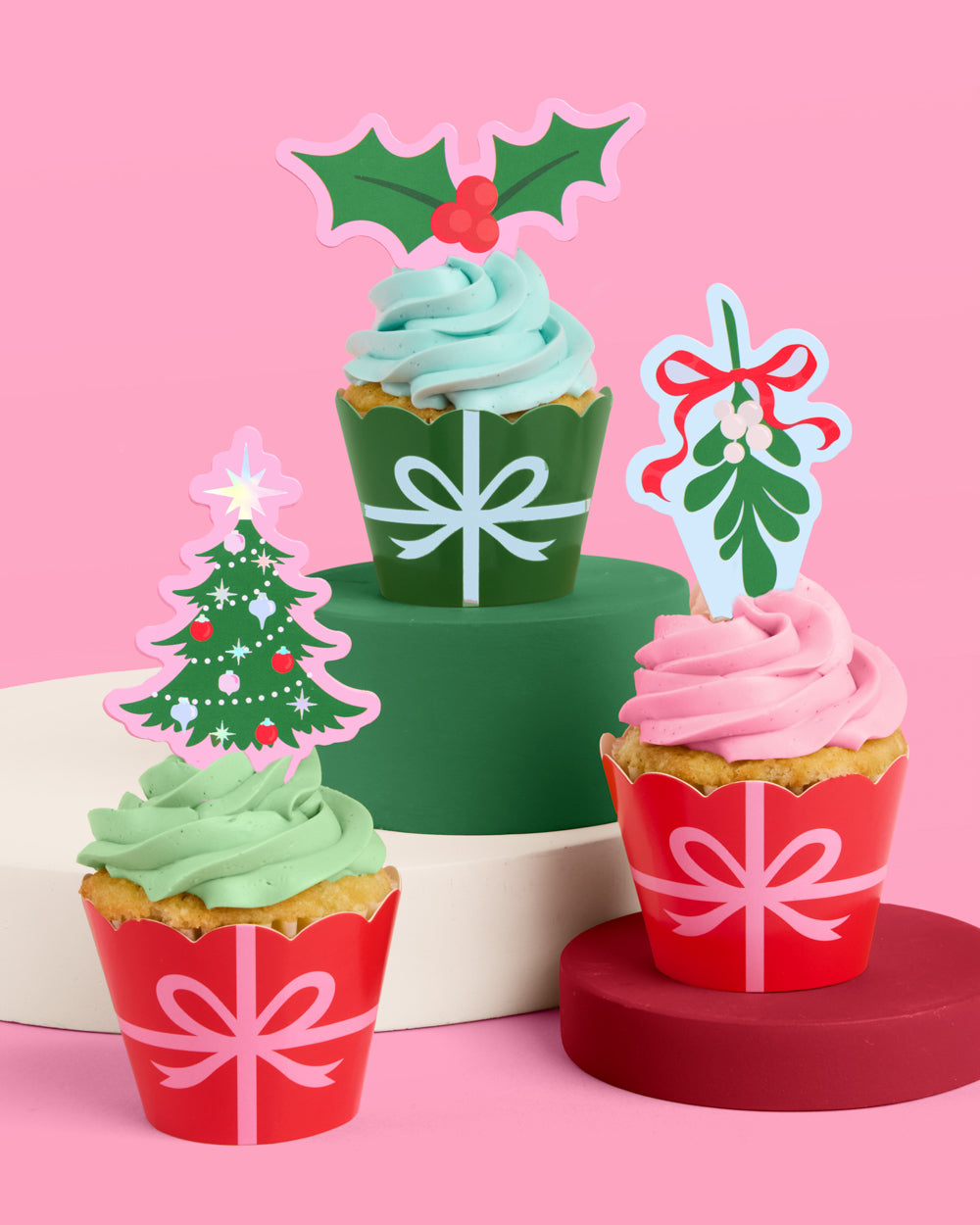 Deck The Cupcakes Set - 24 Sets Of Liners + Toppers