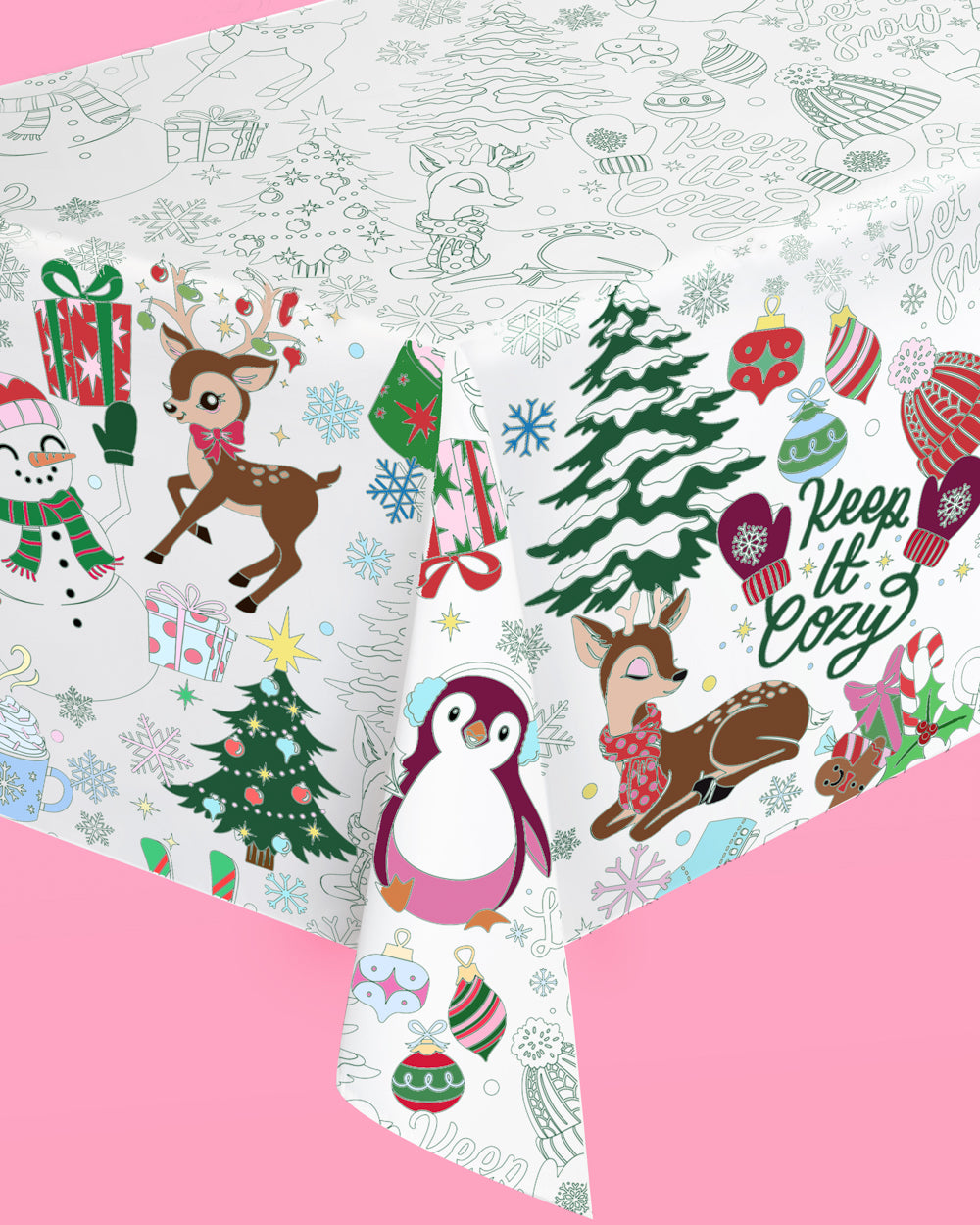 Color Me Merry Paper Tablecloth - Coloring Tablecloth