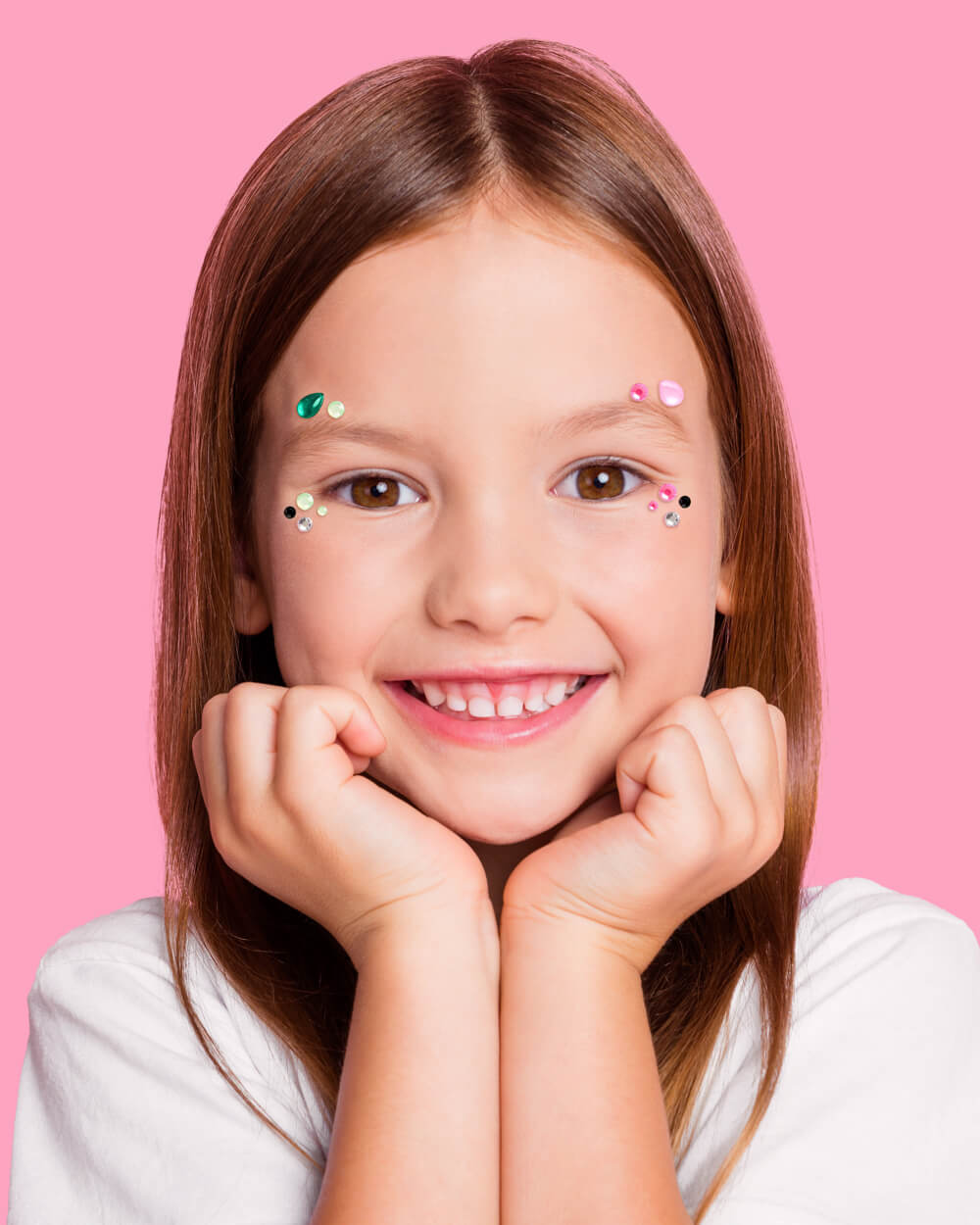 Pink Goes Good W. Green Gem Set - 112 Adhesive Face Gems