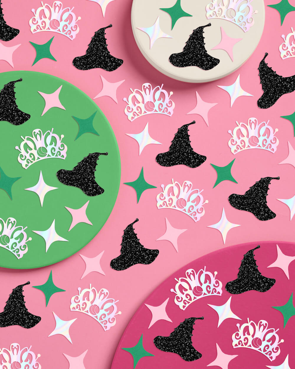 Pink Goes Good W. Green Confetti - 200 Pc Confetti