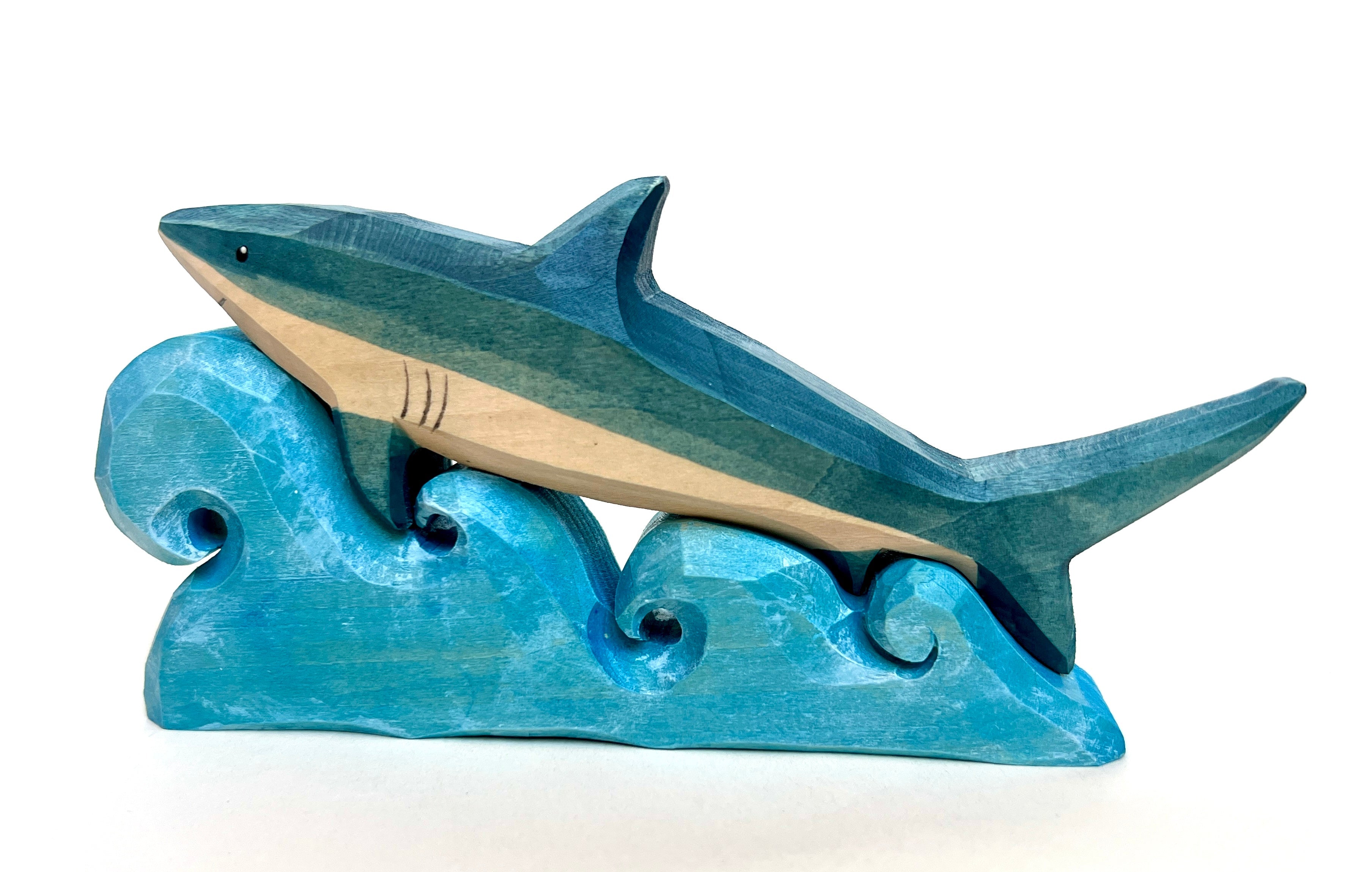 Hand Carved Shark On The Wave