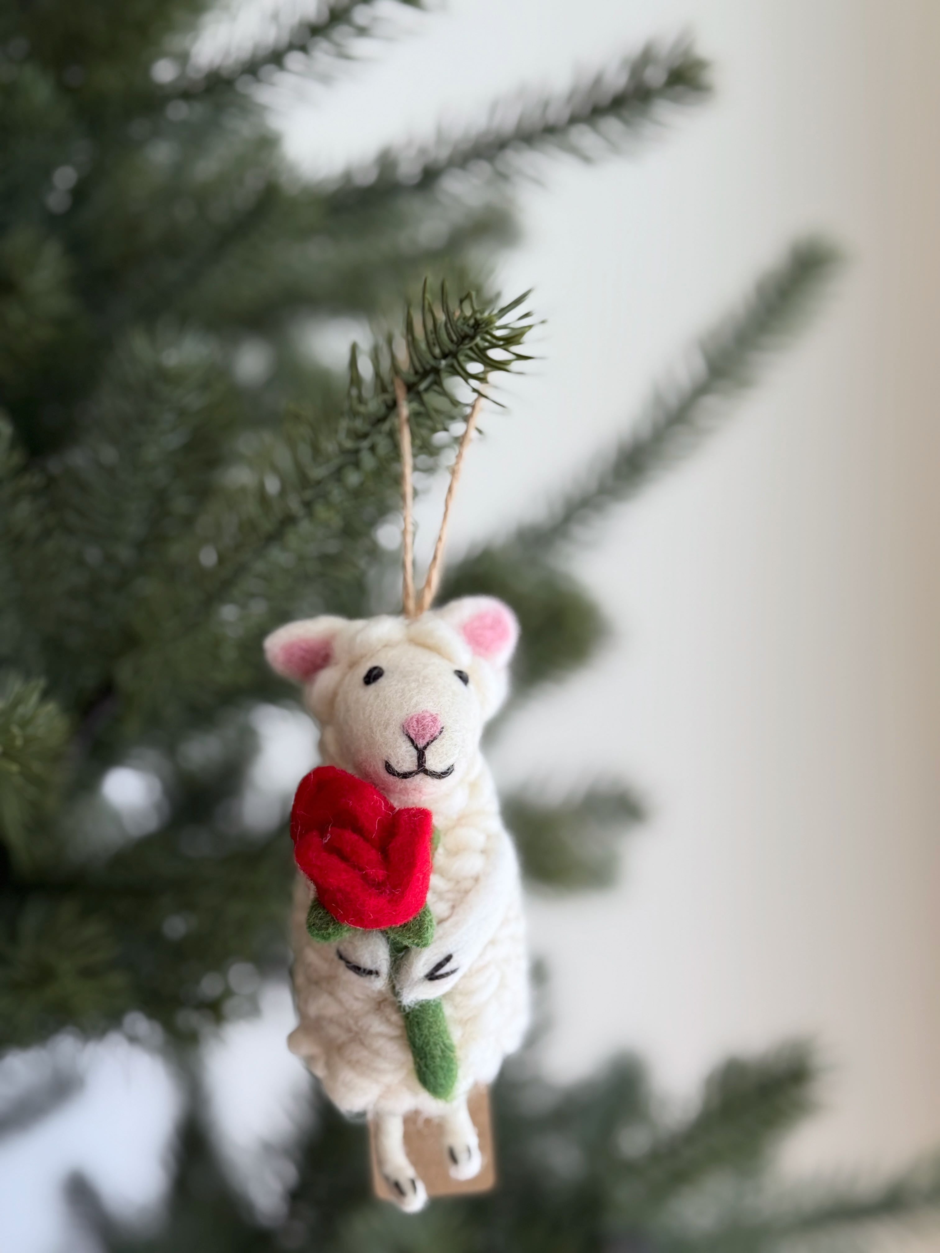 Sheep Holding Rose Ornament