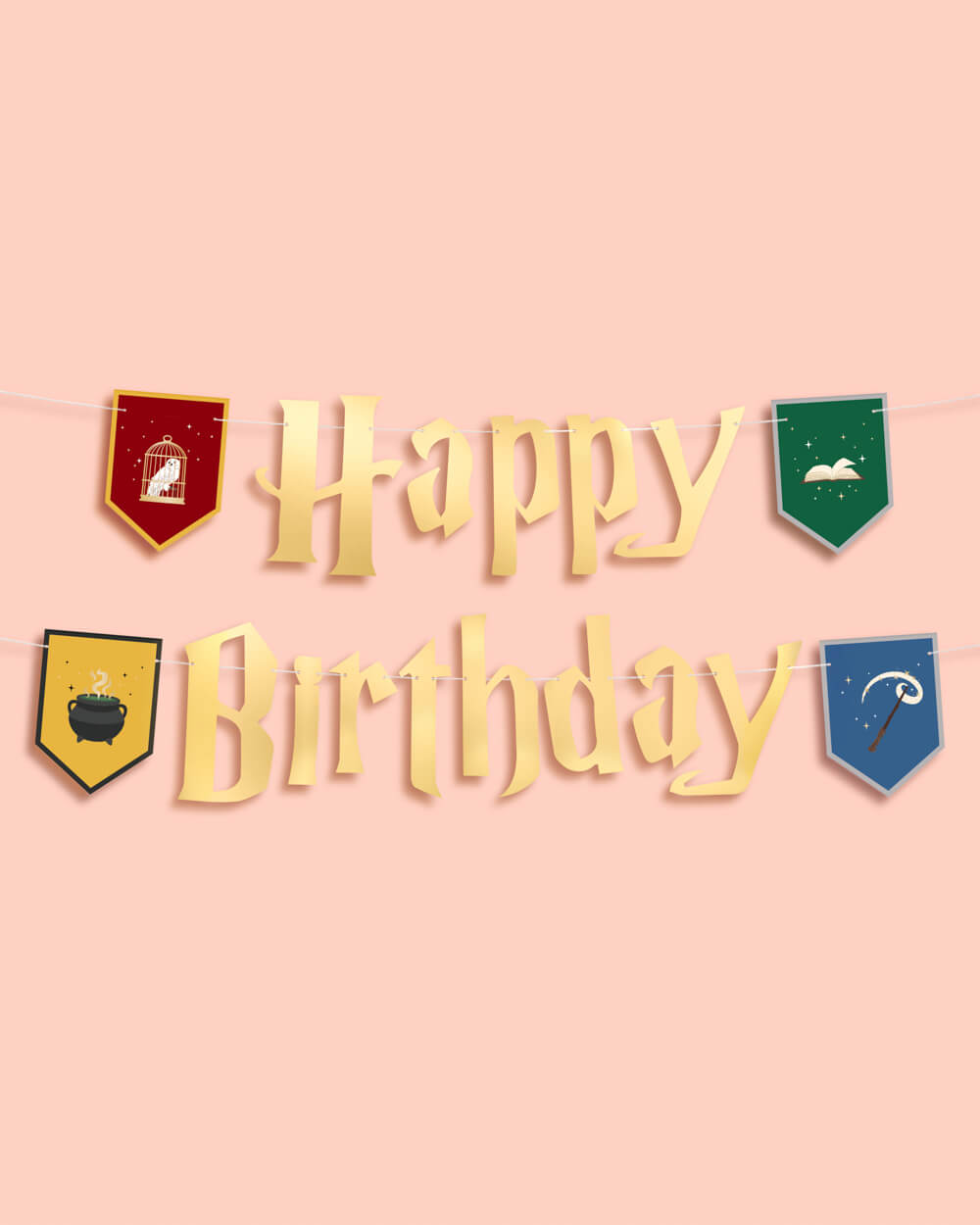 Wizard Birthday Banner - Gold Foil + Colored Pendants