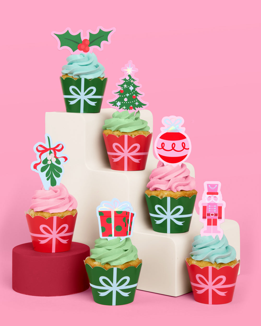 Deck The Cupcakes Set - 24 Sets Of Liners + Toppers
