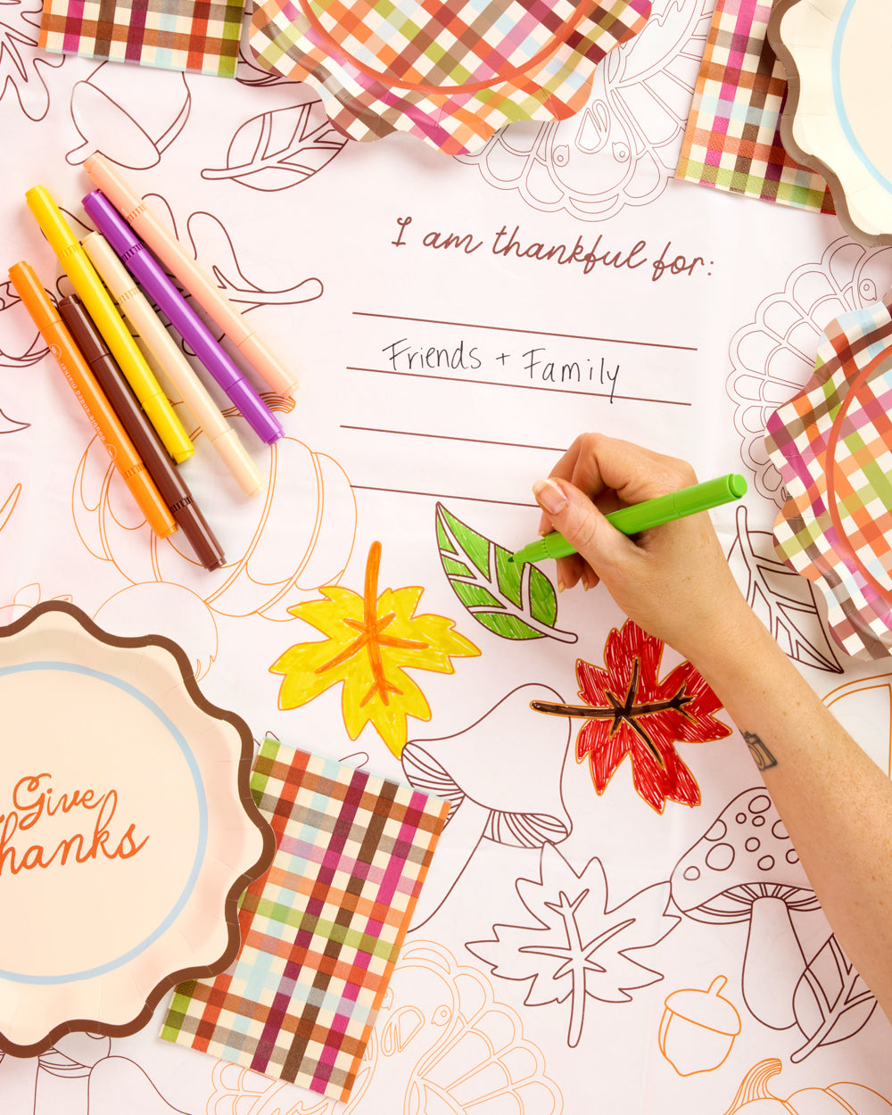 Give Thanks Paper Tablecloth - Coloring Tablecloth