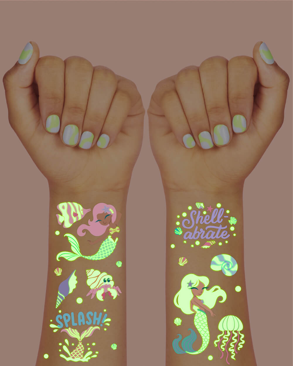 Mermaid Glo Tats - 48 Foil Temporary Tattoos