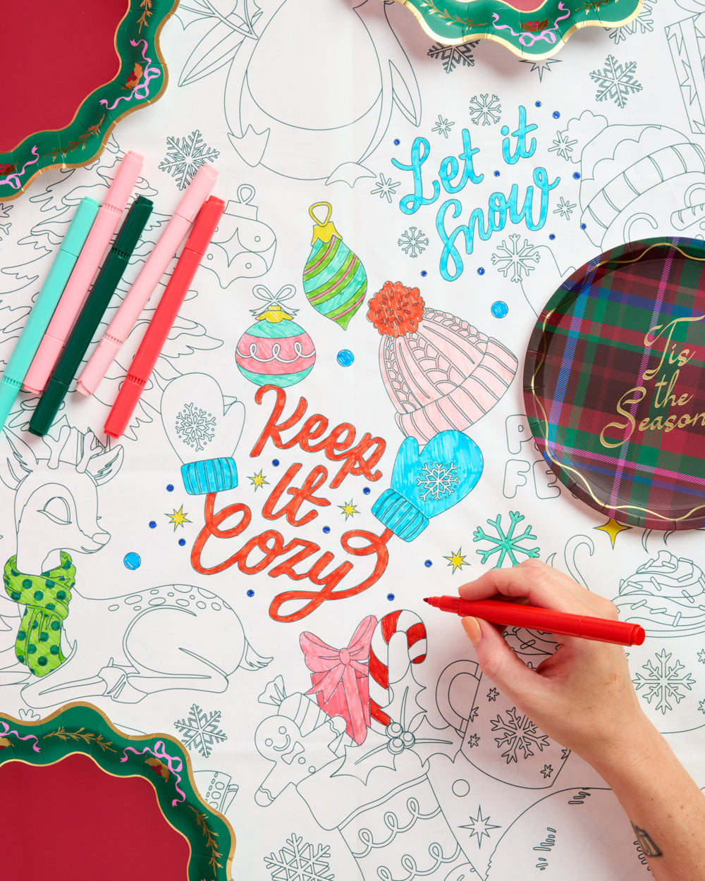 Color Me Merry Paper Tablecloth - Coloring Tablecloth