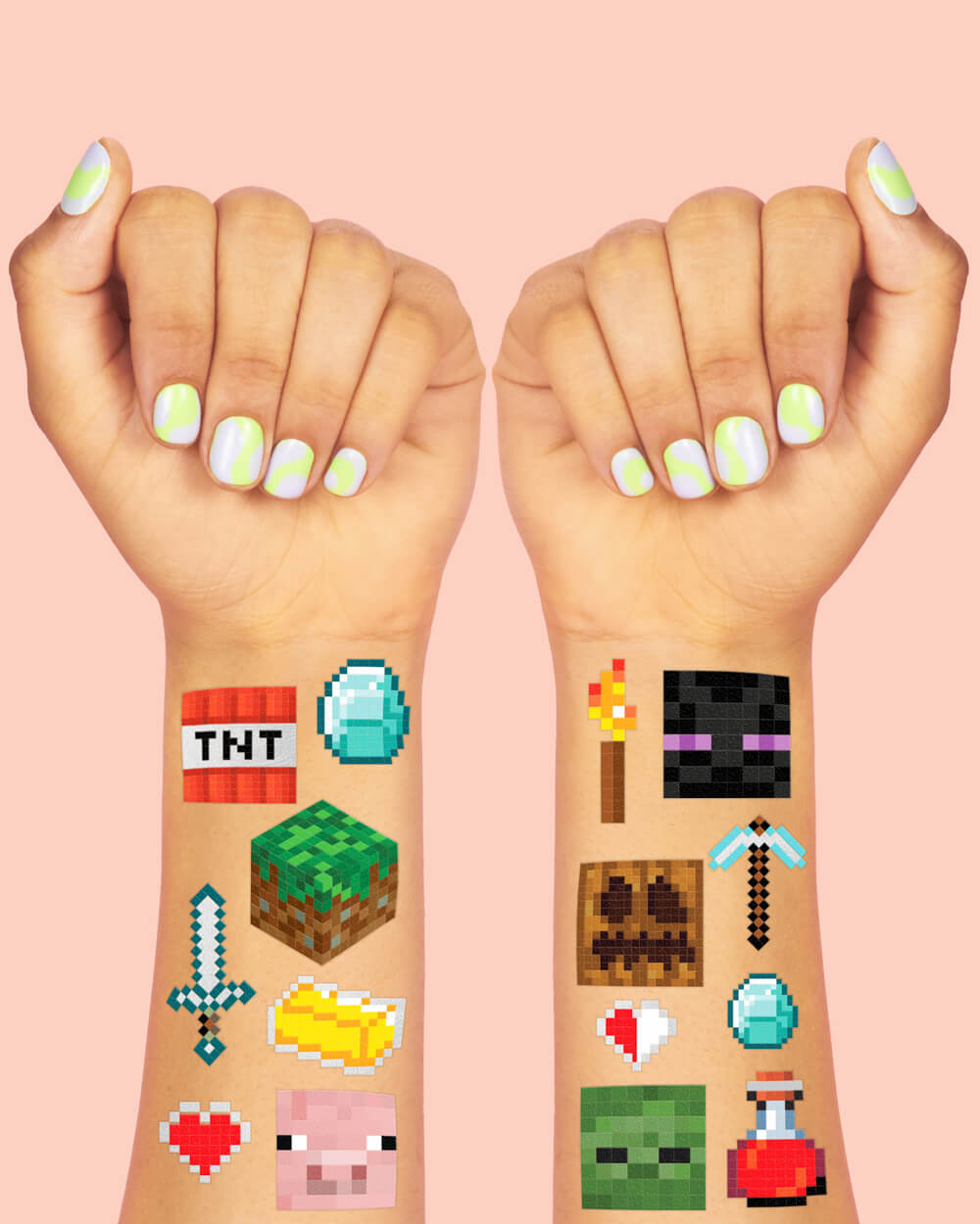 Pixel Mining Gamer Tats - 74 Temporary Tattoos