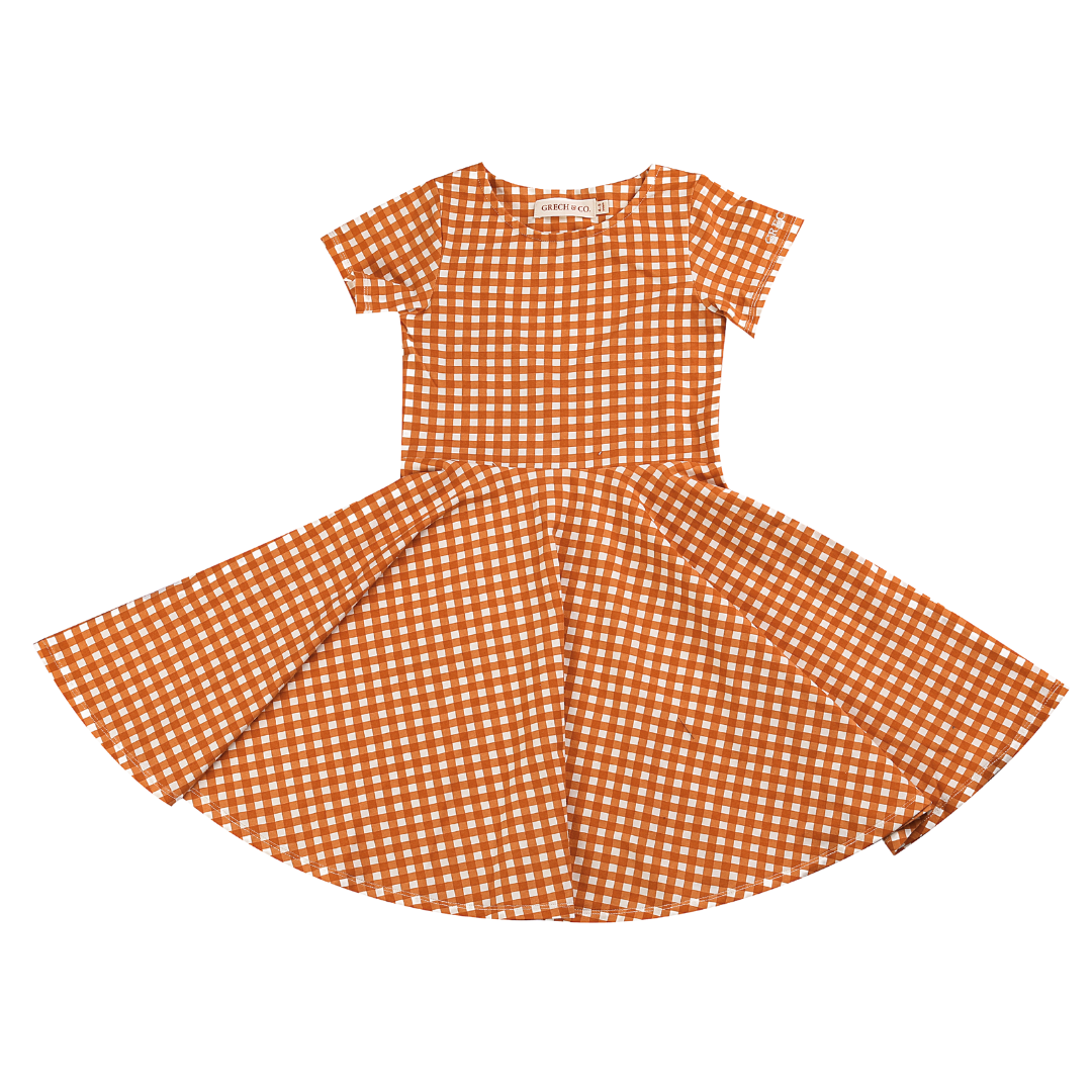 Sweetheart Twirl Dress | Organic Cotton Jersey - Sienna Gingham | Gco2260