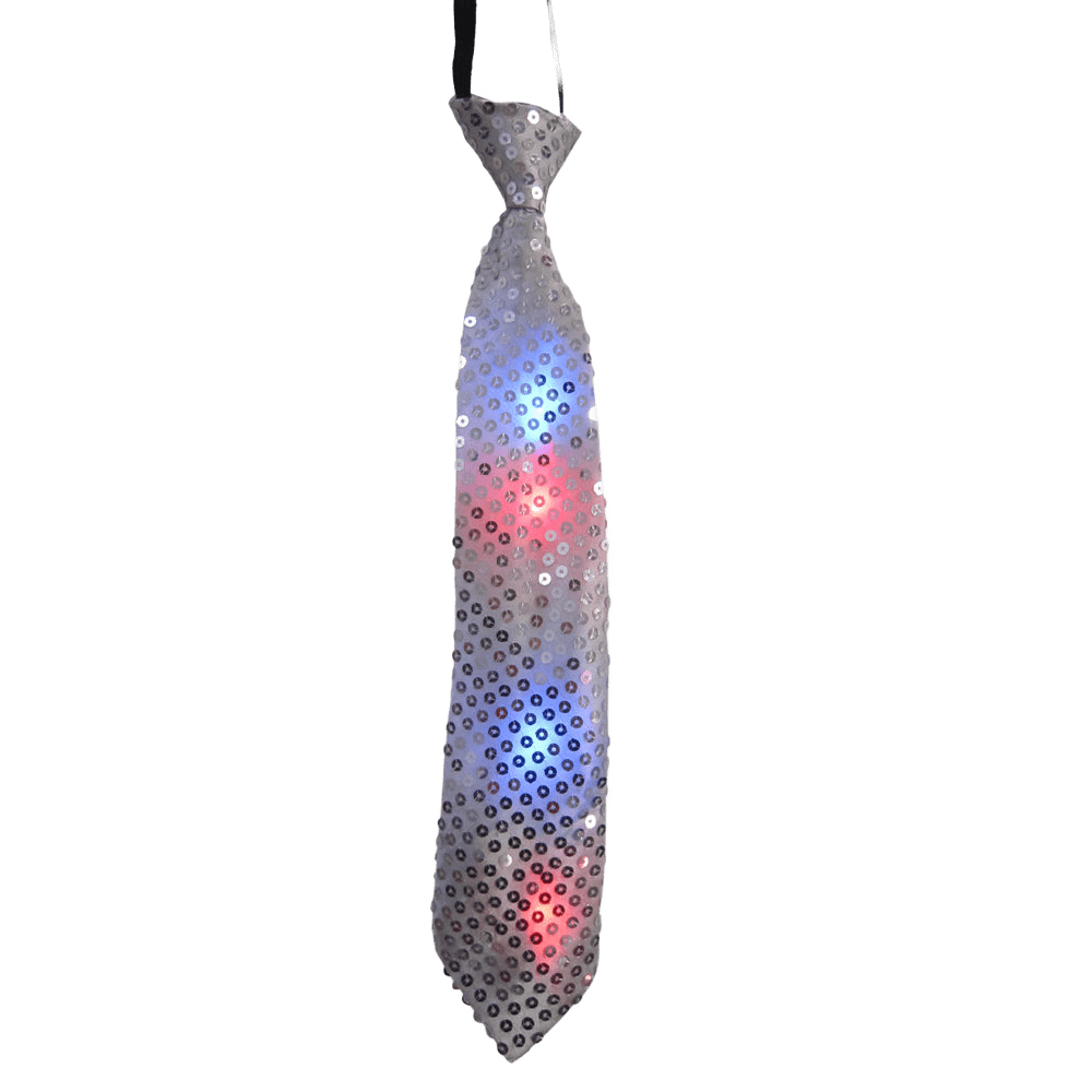 Silver Tie With Led Flashing Lights