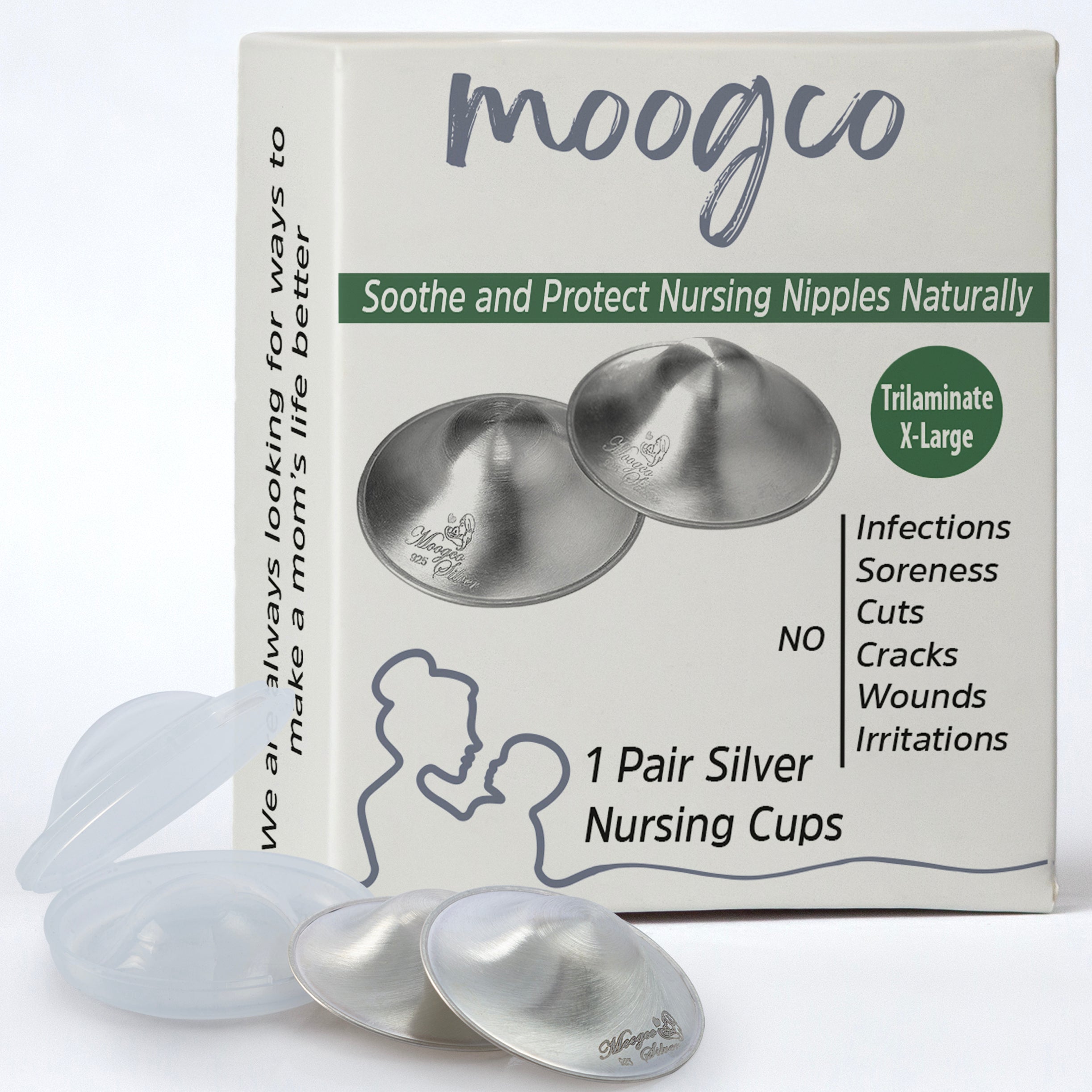 Moogco Silver Nursing Cups 925k Silver - Protect Against Sore Breasts And Nipple Irritation