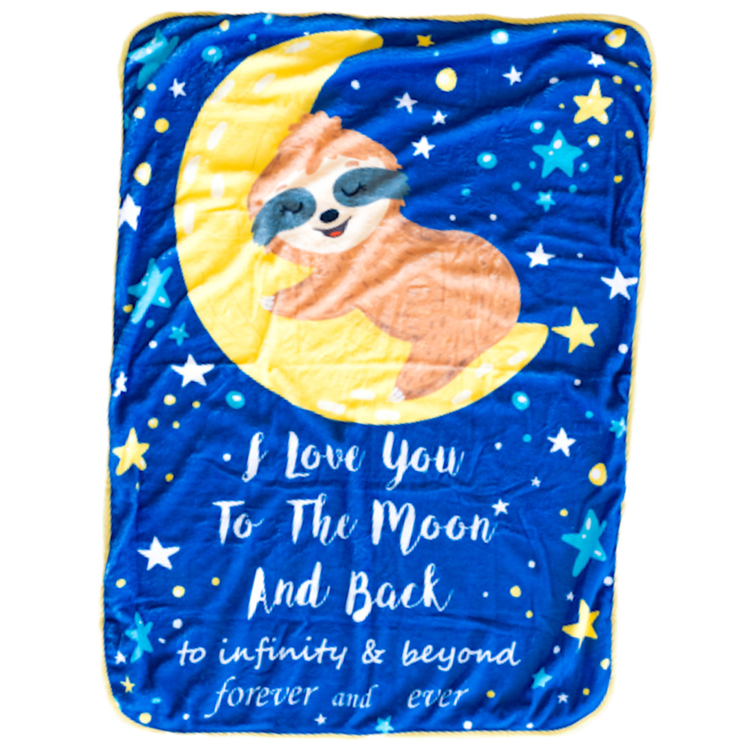 Bamboo Viscose Minky Sloth Blanket - Double Layers - I Love You To The Moon And Back