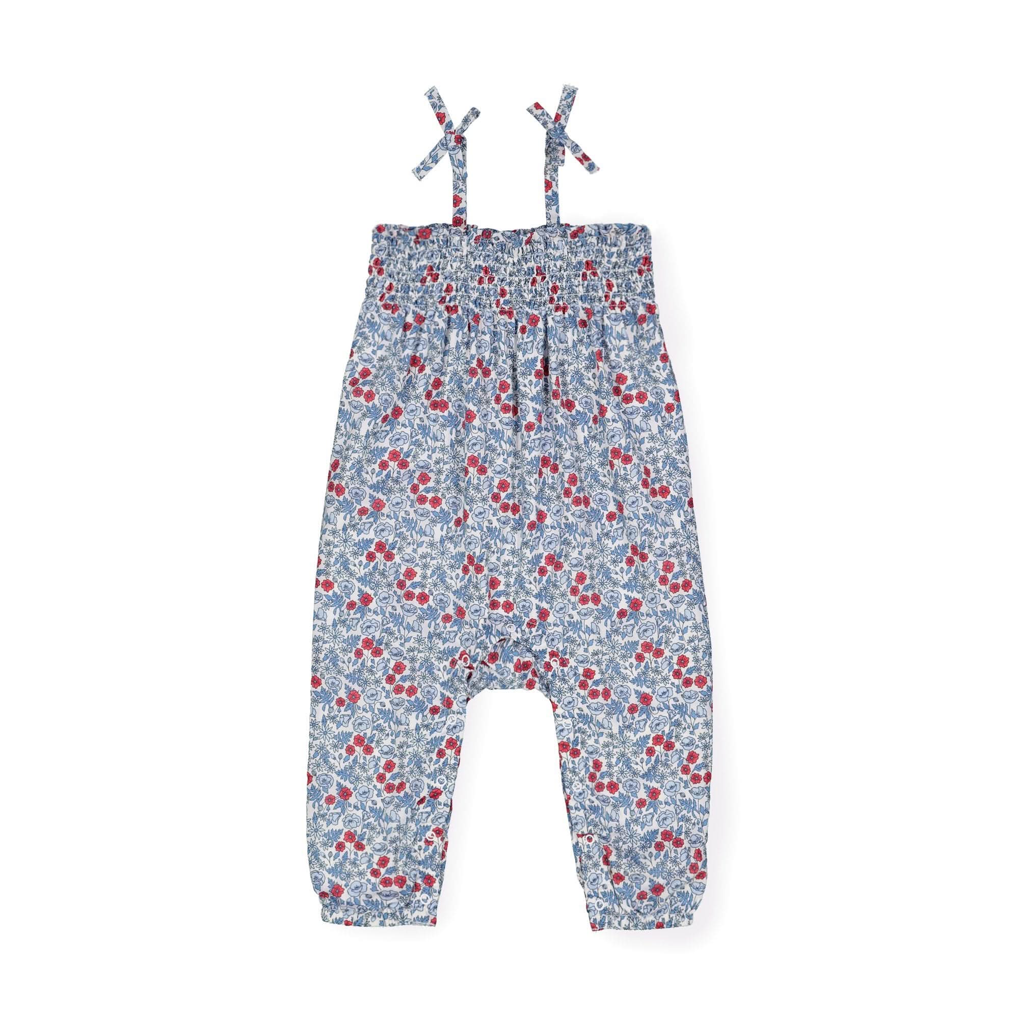 Smocked Romper With Bow Shoulders