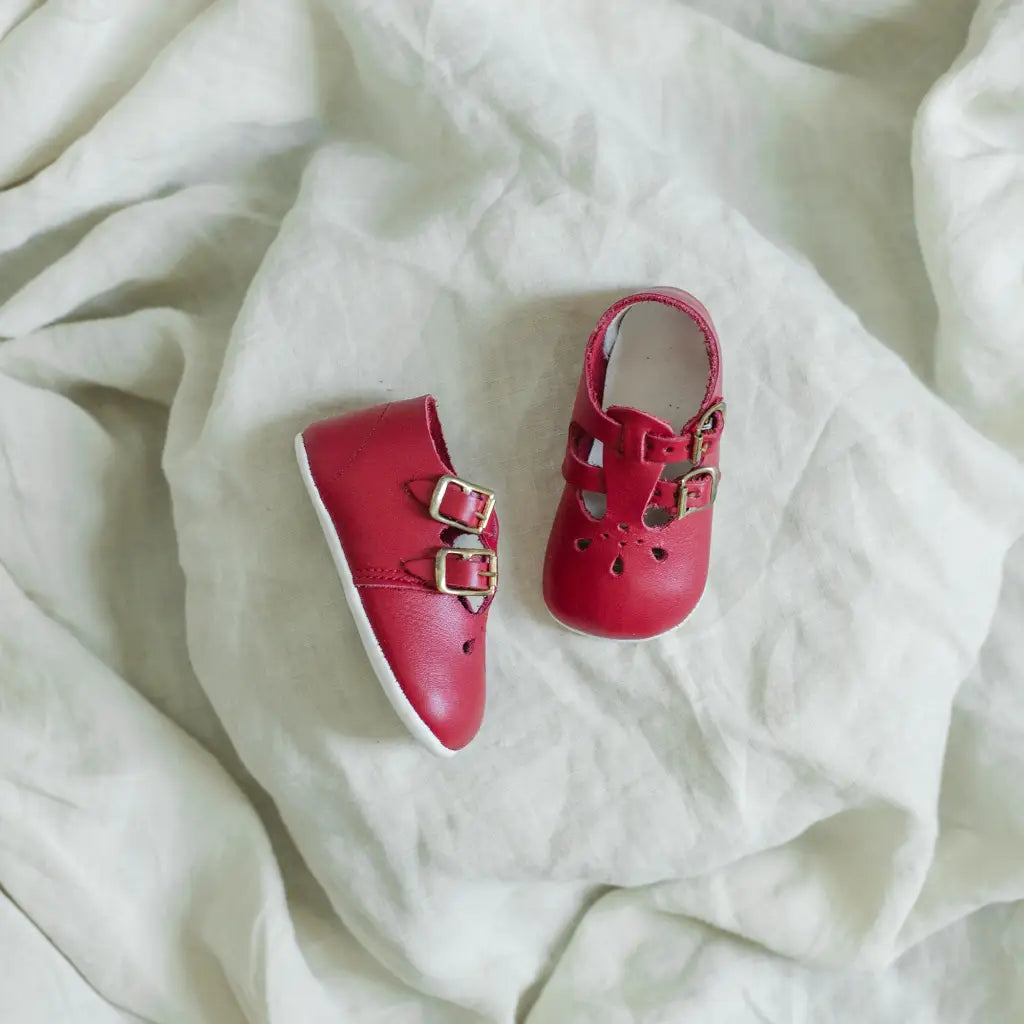 Soft Soled Double T-strap - Red