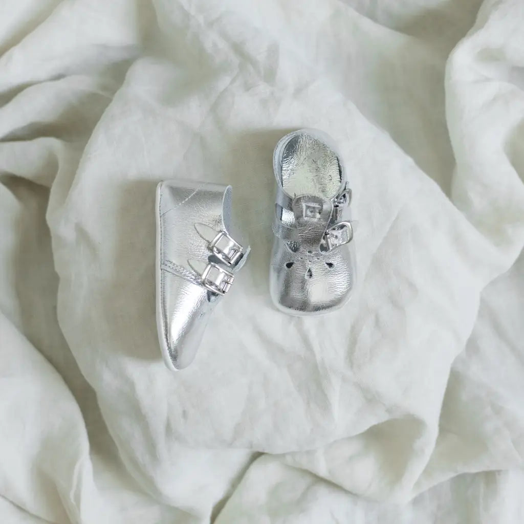 Soft Soled Double T-strap - Silver